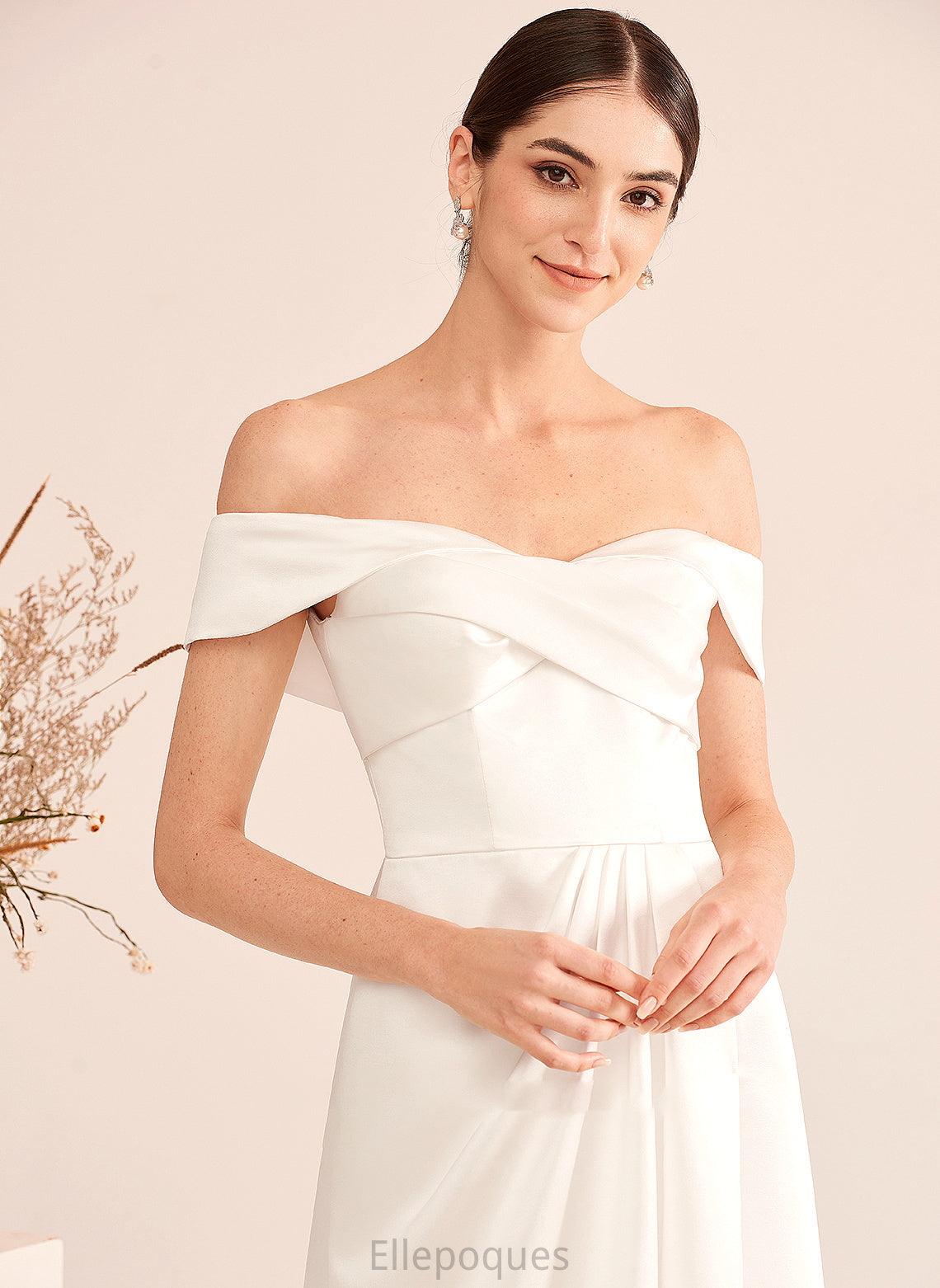 Dress Ruffle Wedding Split With A-Line Sweep Kaleigh Front Wedding Dresses Off-the-Shoulder Train