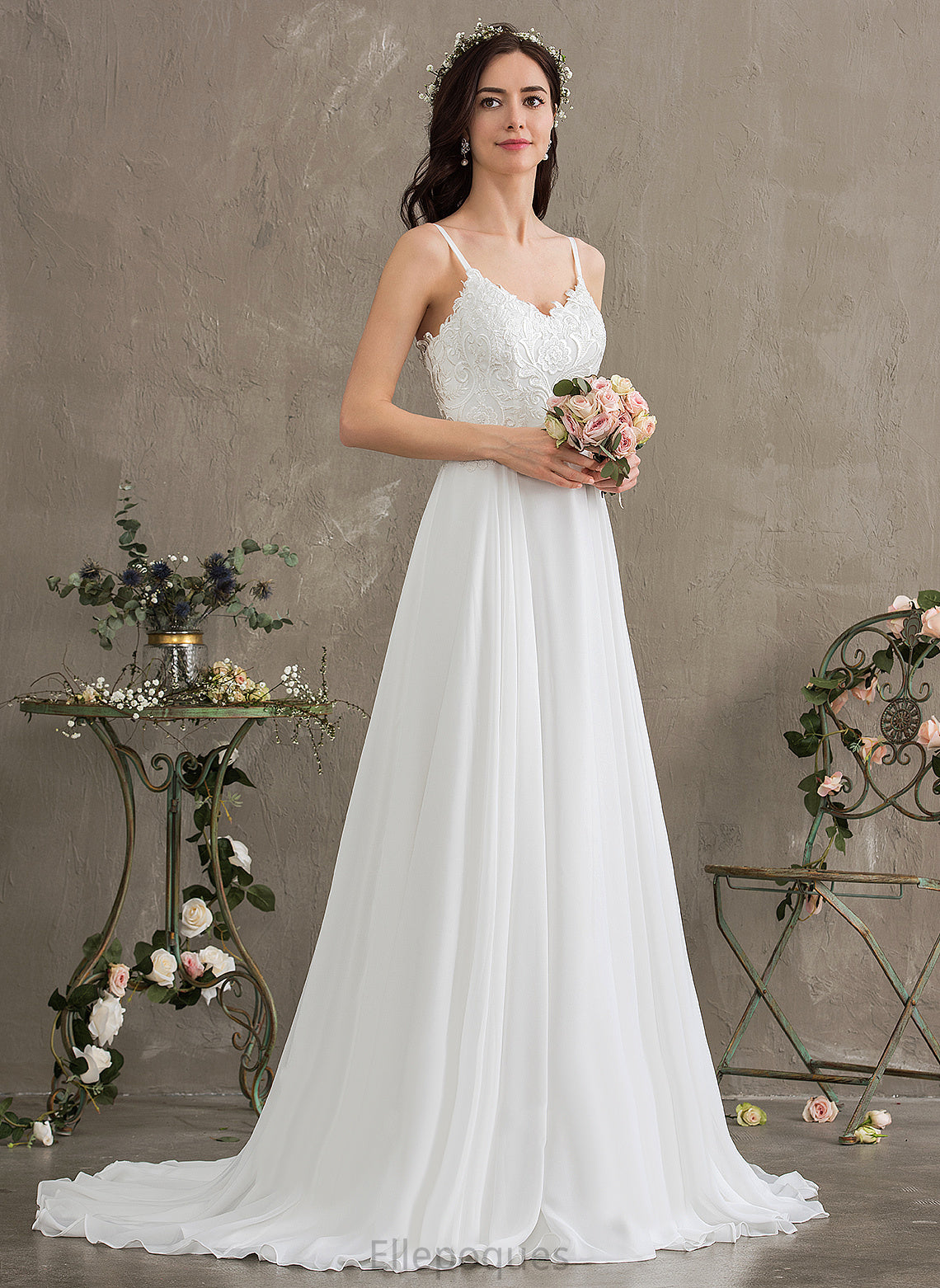 A-Line Aubree Lace Wedding Dresses Sweetheart Wedding Train Sweep Chiffon Dress