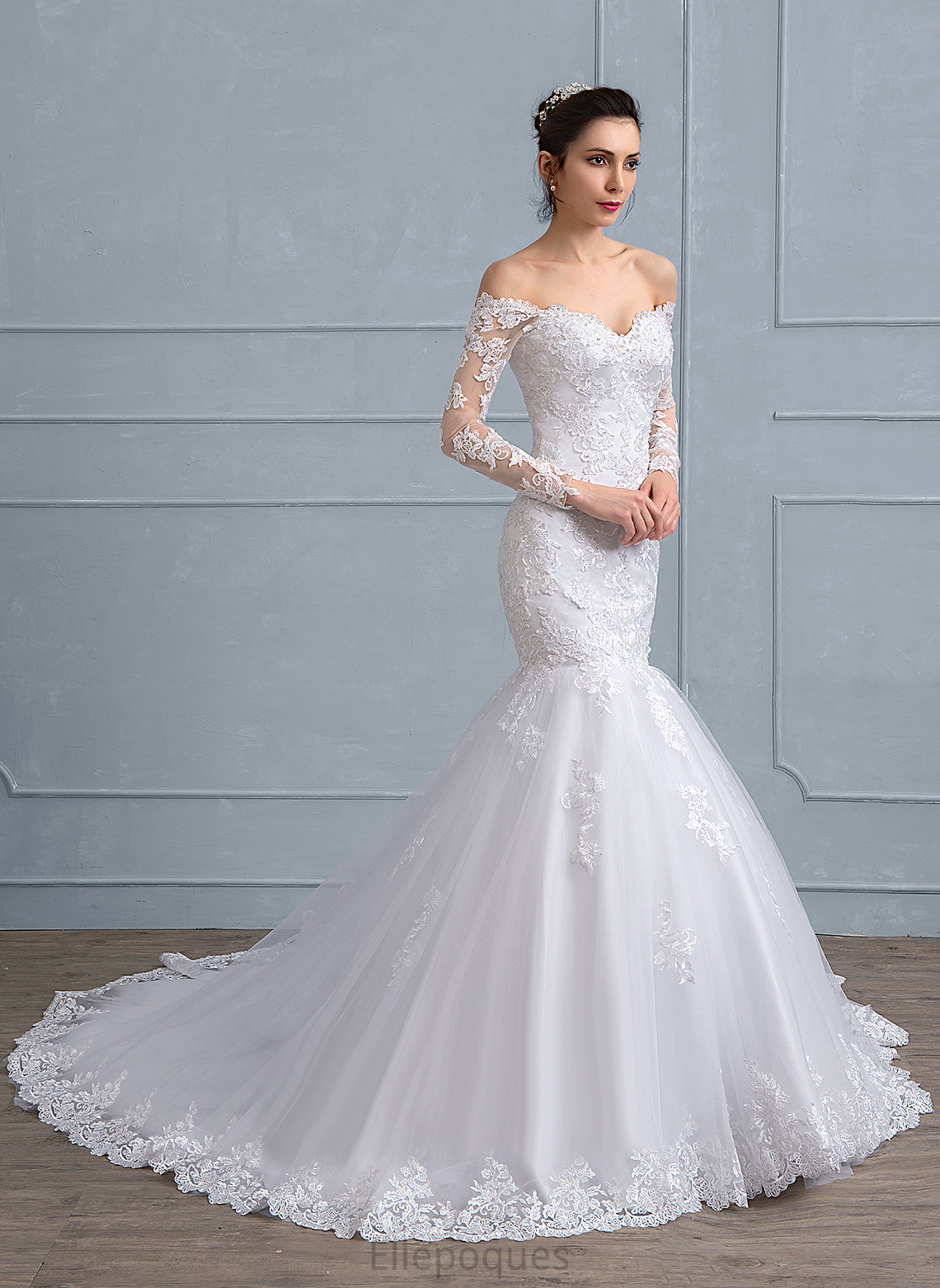 Train Wedding Beading Court Dress With Trumpet/Mermaid Wedding Dresses Camryn Lace Tulle Sequins Off-the-Shoulder