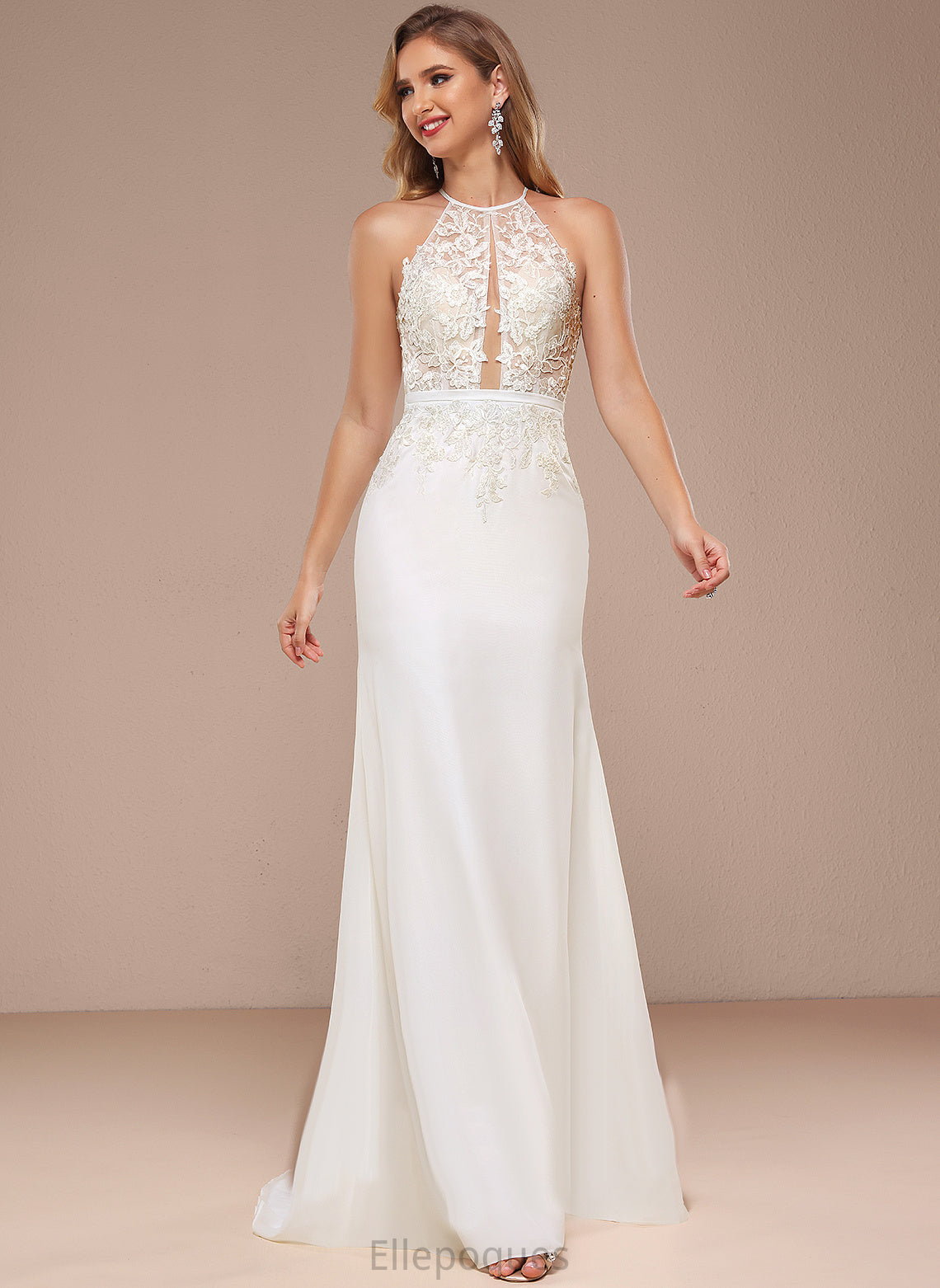 With Sequins Wedding Dresses Sweep Chiffon Alexis Train Trumpet/Mermaid Lace Wedding Dress Halter