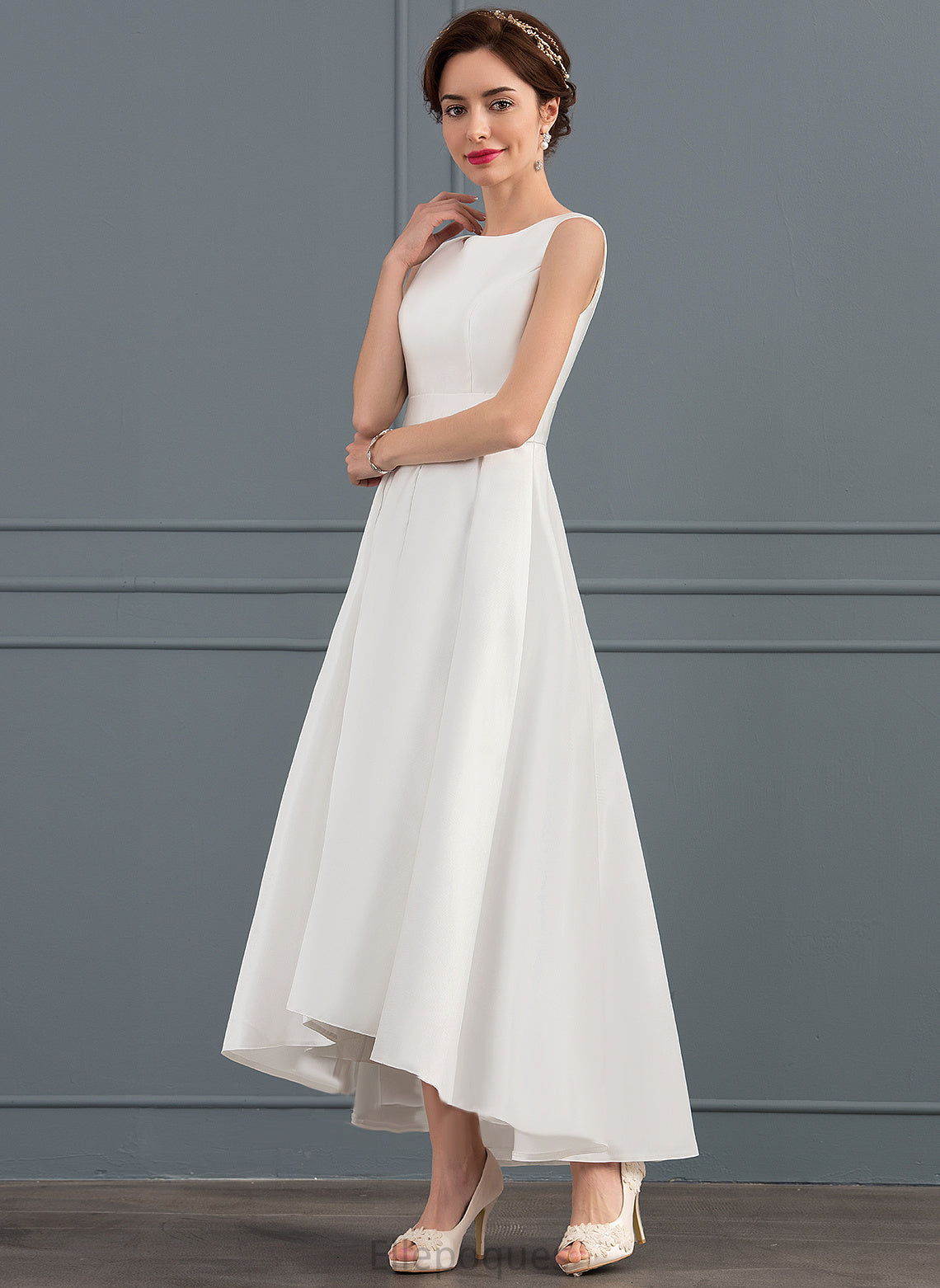 Satin Wedding Dress A-Line Asymmetrical Viv Wedding Dresses Square