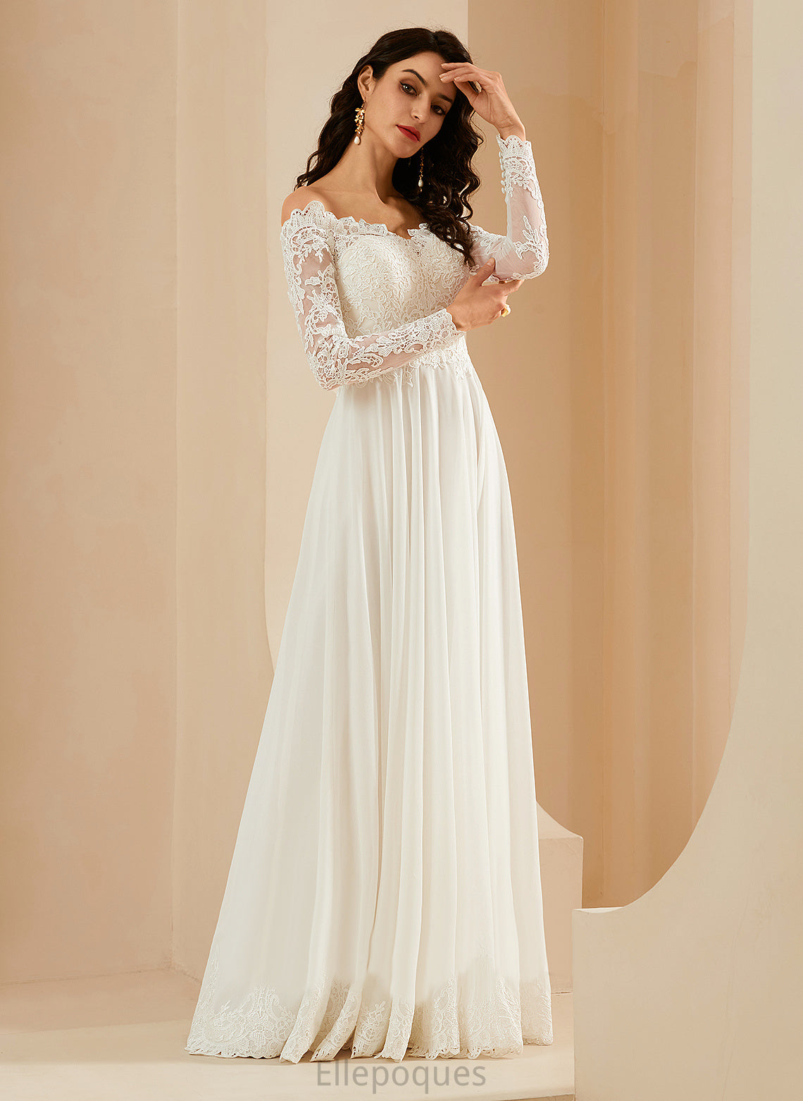 Dress Desirae With Off-the-Shoulder Train Lace Chiffon Wedding Dresses Sweep Wedding A-Line