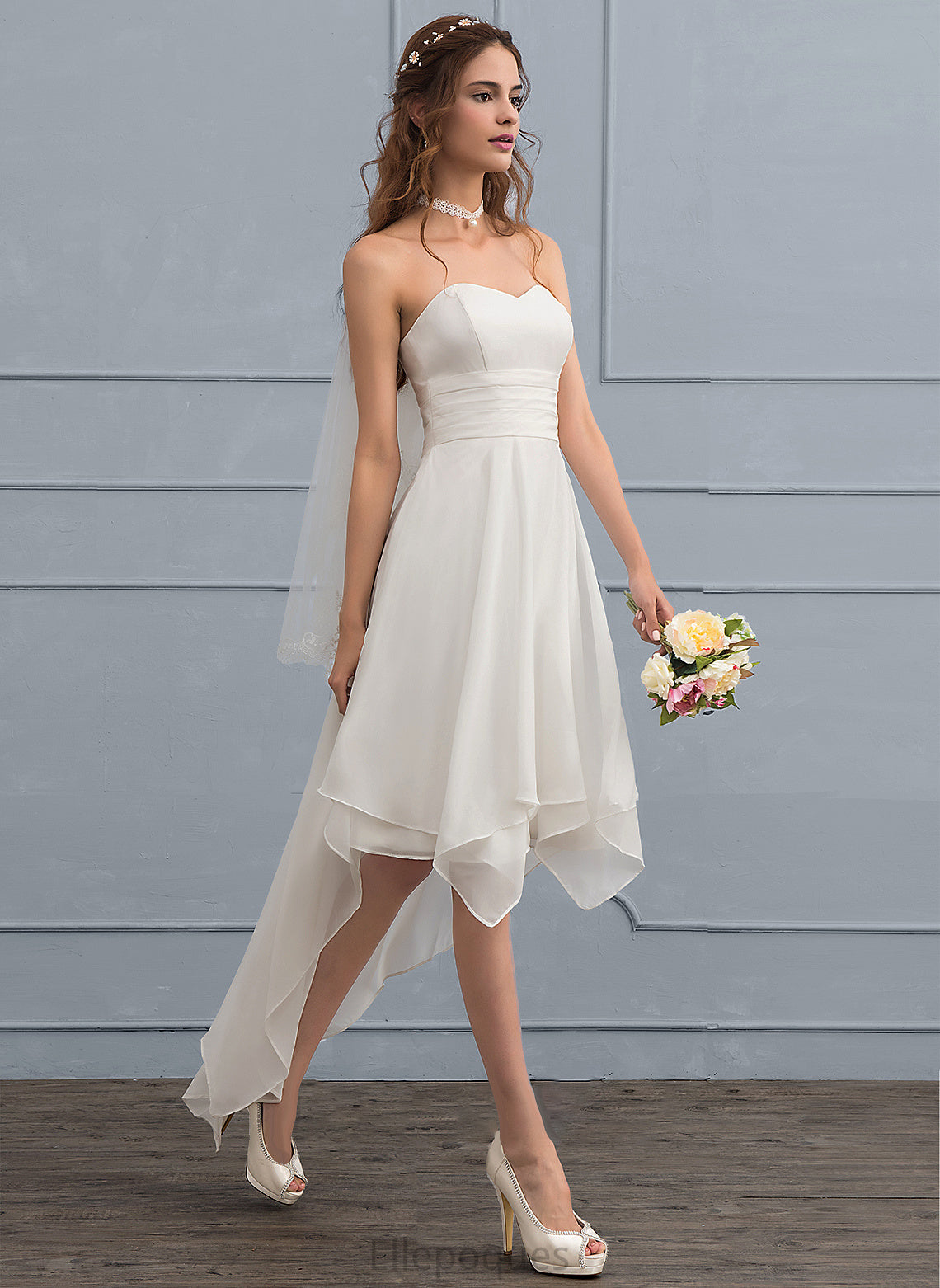 Diya Dress Asymmetrical Sweetheart Ruffle Chiffon Wedding Dresses With Wedding A-Line