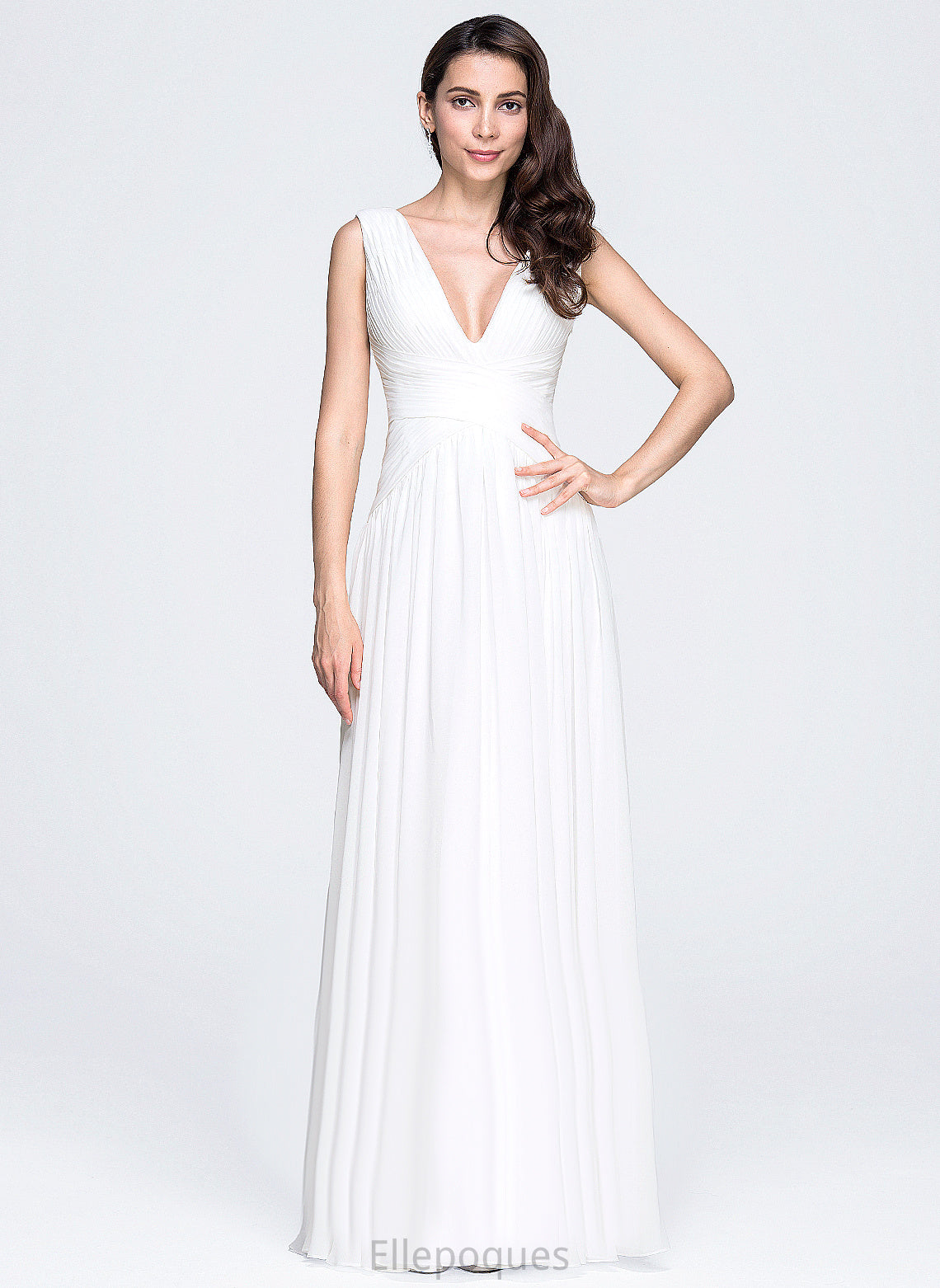 Wedding Wedding Dresses Chiffon Floor-Length Dress A-Line Natalya Pleated V-neck With