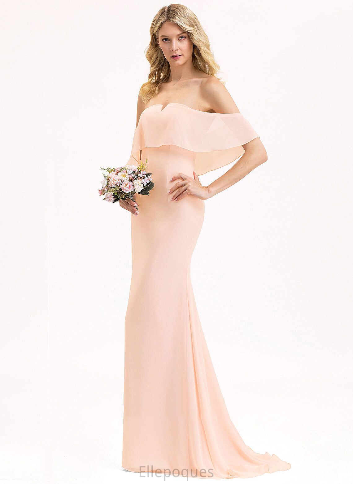 Neckline Silhouette Off-the-Shoulder SweepTrain Trumpet/Mermaid Straps Length Fabric Nita Sleeveless Floor Length A-Line/Princess Bridesmaid Dresses