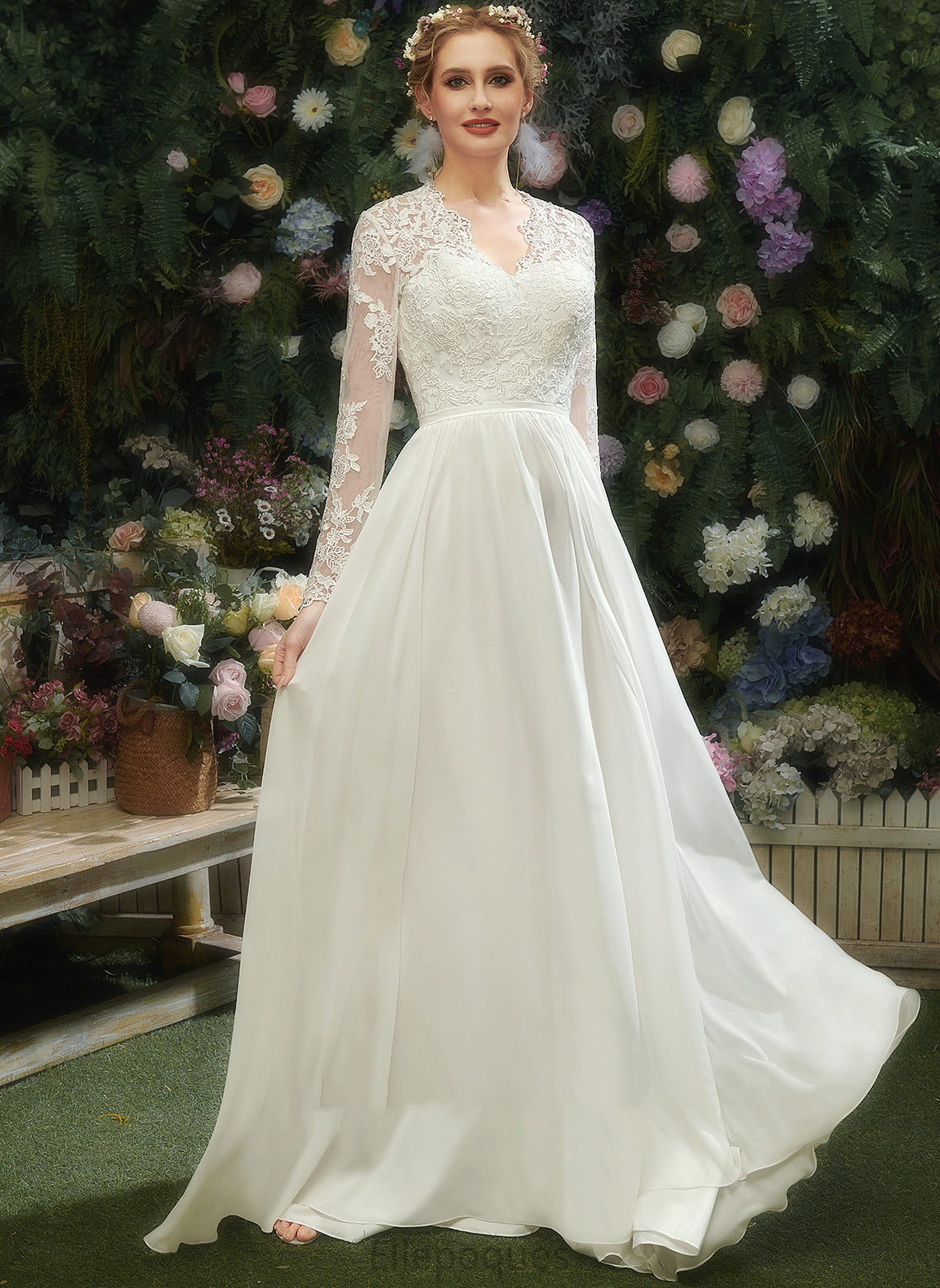 Floor-Length Lace Wedding Dresses A-Line Wedding With Felicity V-neck Dress