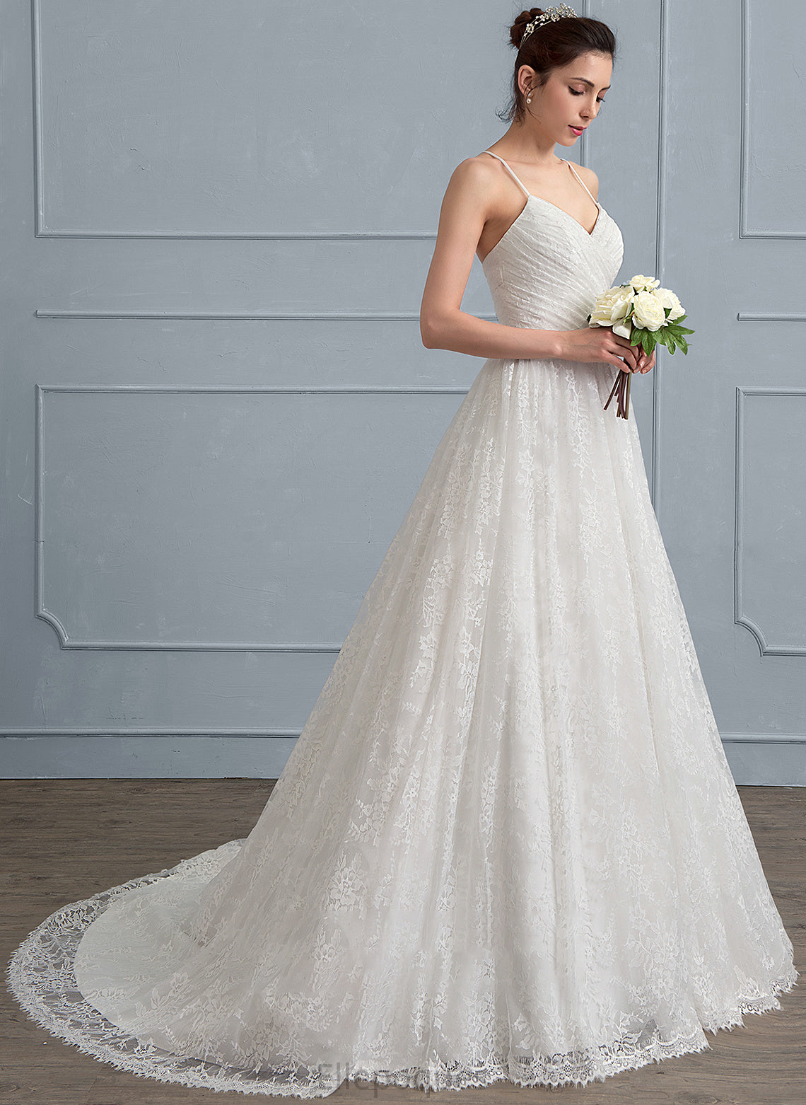 With Sweetheart Ruffle Wedding Lace Dress Train Ann A-Line Wedding Dresses Sweep