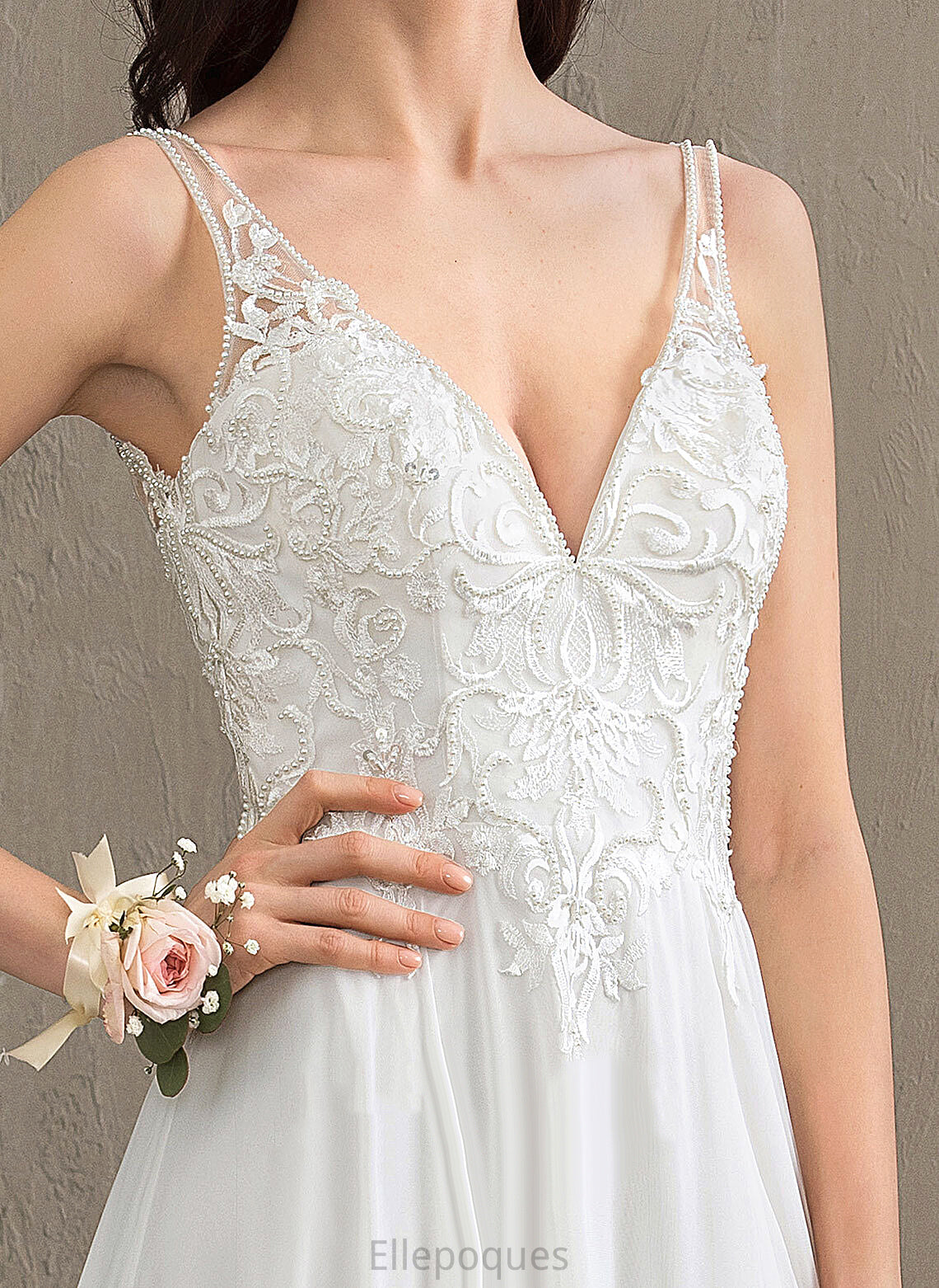 Lace Dress Sofia V-neck Chiffon With Beading Train Sequins A-Line Split Front Sweep Wedding Dresses Wedding