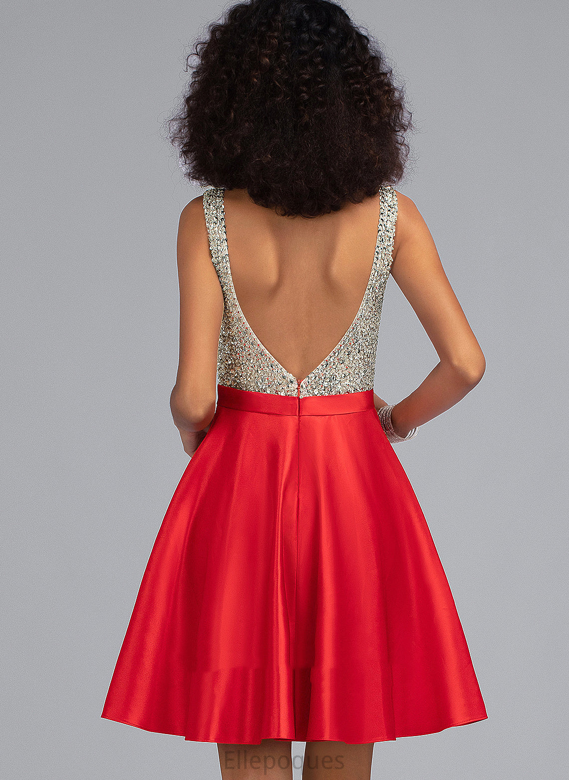 V-neck Dress A-Line Homecoming With Lucia Short/Mini Satin Homecoming Dresses Sequins Beading Pockets