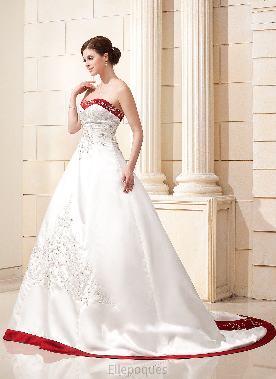 Satin Pat Wedding Dresses Embroidered Ball-Gown/Princess Chapel Sequins Train Sash Beading Sweetheart Wedding With Dress