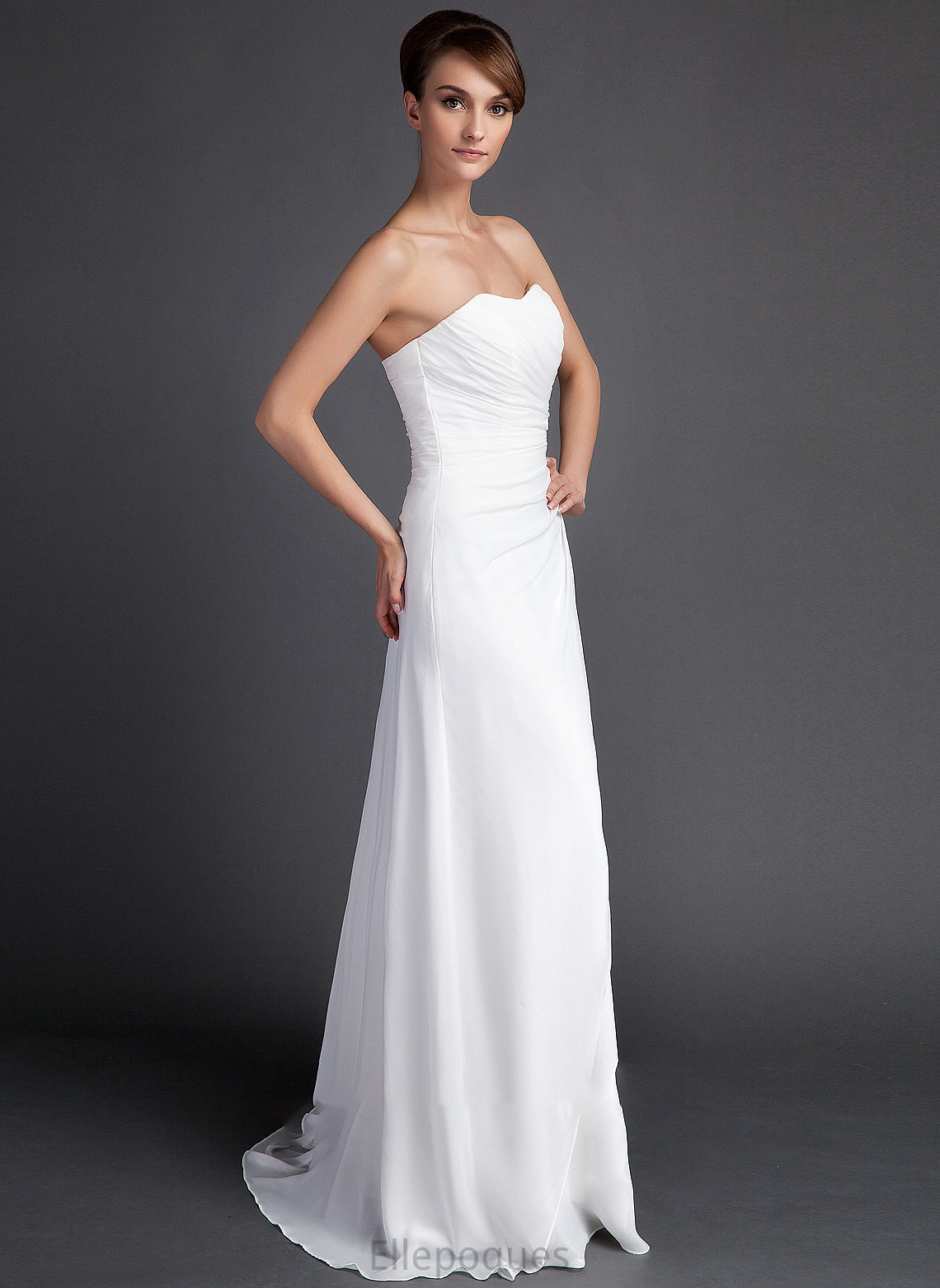 Wedding Sheath/Column Ruffle Emmalee Train Chiffon Wedding Dresses With Sweep Sweetheart Dress