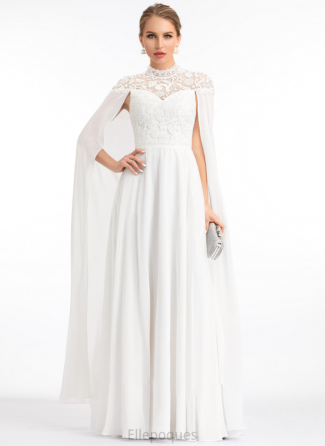 Yadira Wedding Dresses Neck High A-Line Dress Chiffon Floor-Length Wedding