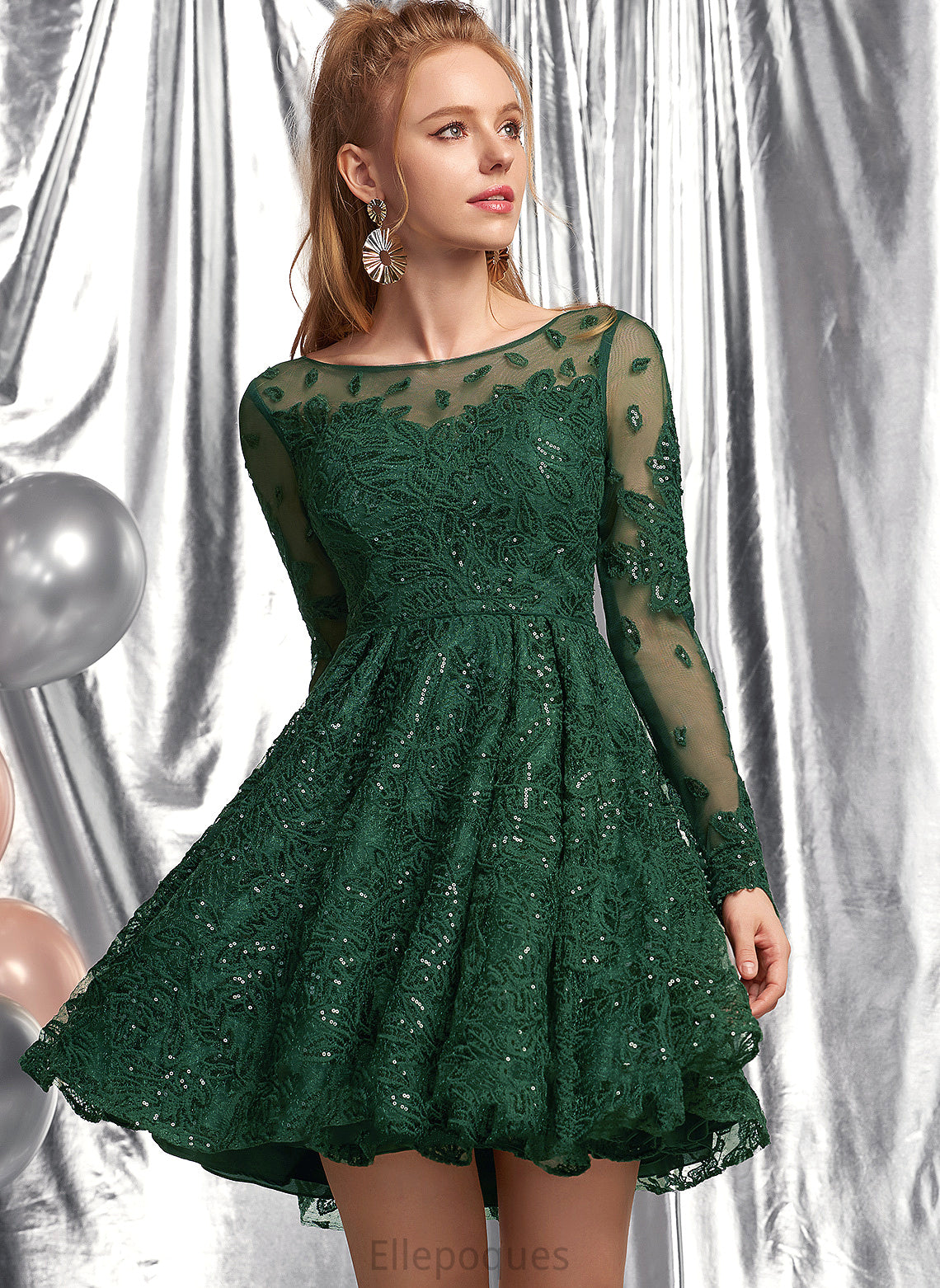 With Scoop Sequins Neck Lace A-Line Homecoming Homecoming Dresses Lace Short/Mini Dress Sophia