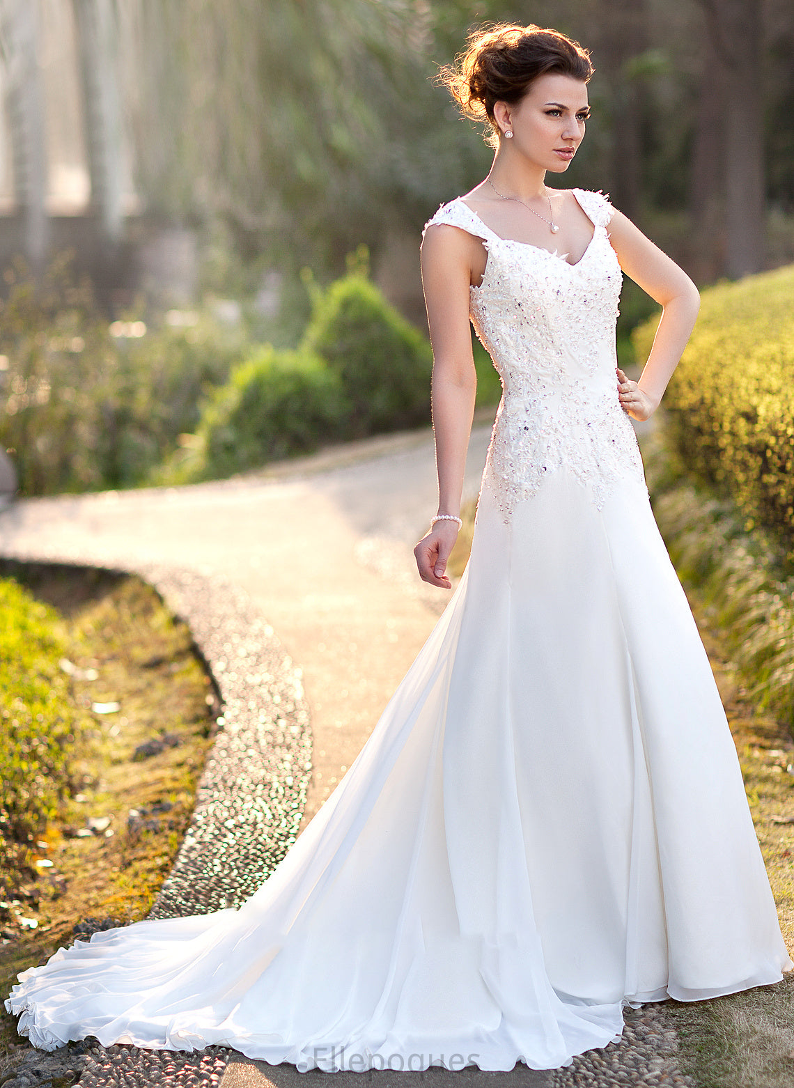 Dress Lace Lexi Court Beading A-Line Train With V-neck Sequins Chiffon Wedding Wedding Dresses