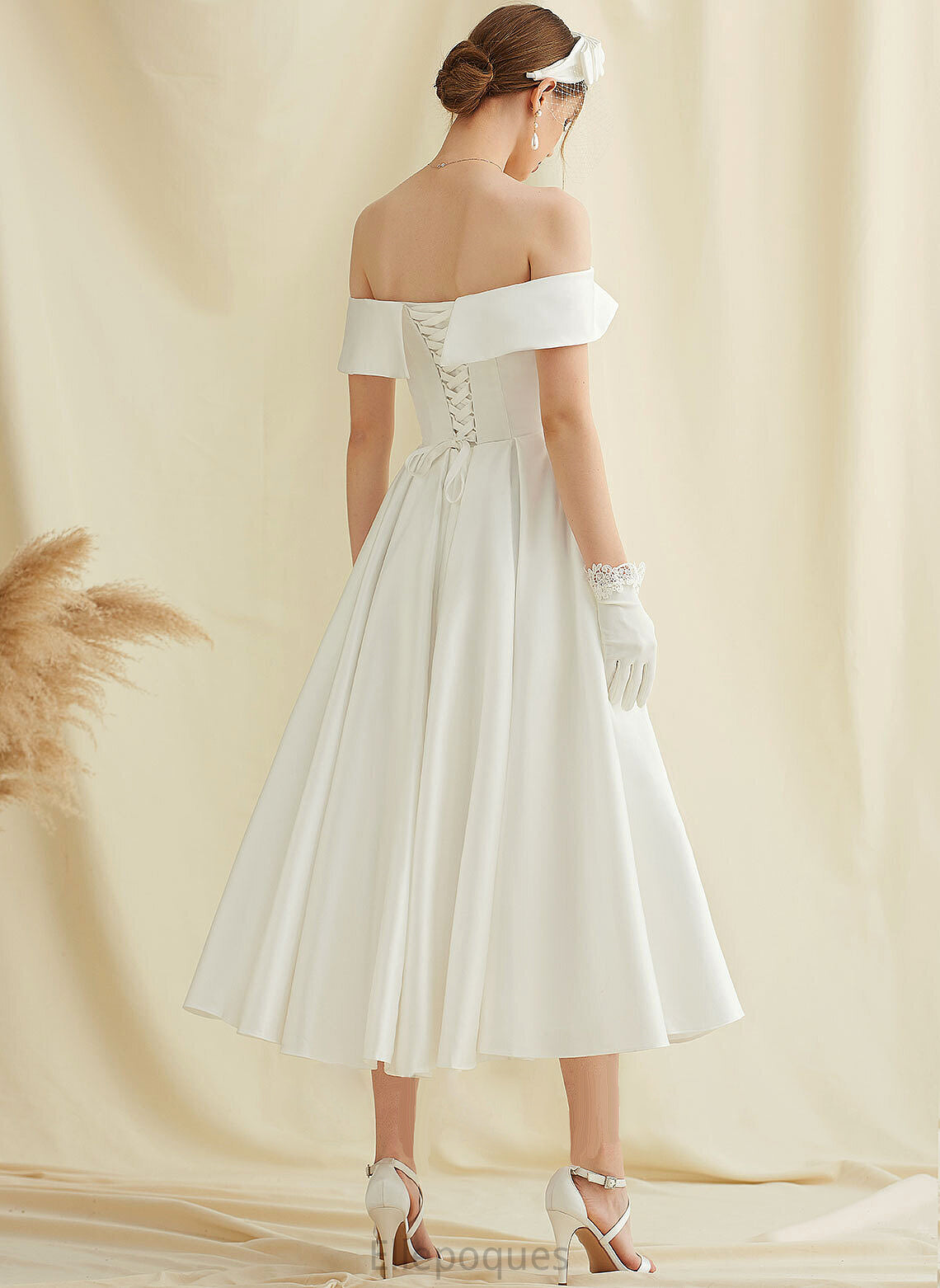 A-Line Tea-Length Pockets Satin Dress With Phyllis Wedding Dresses Wedding