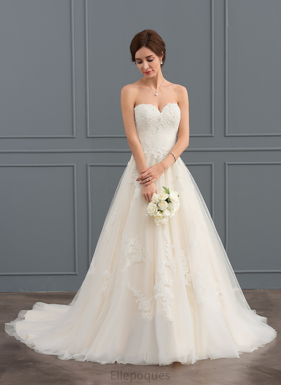 Lace With Wedding Dresses Wedding Ball-Gown/Princess Elsie Beading Tulle Train Court Dress Ruffle Sweetheart