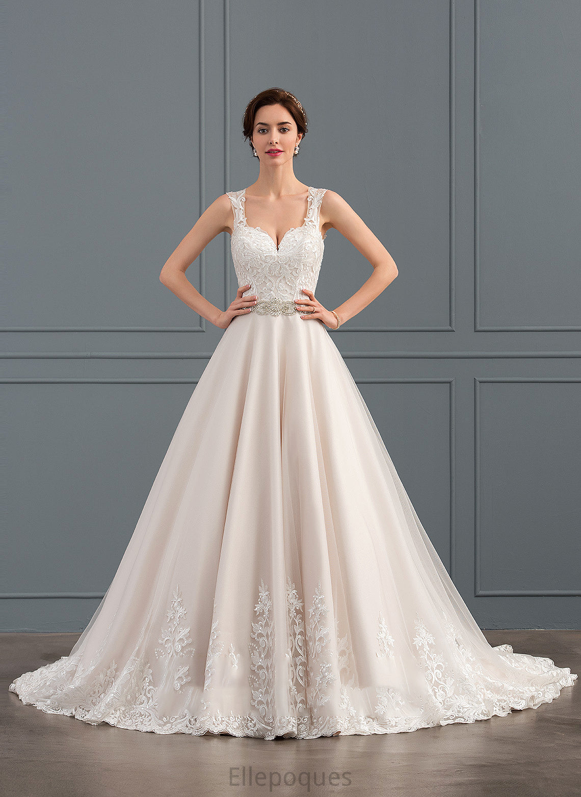 Wedding Amirah Wedding Dresses Ball-Gown/Princess Court Tulle Lace Beading Dress With Train Sweetheart