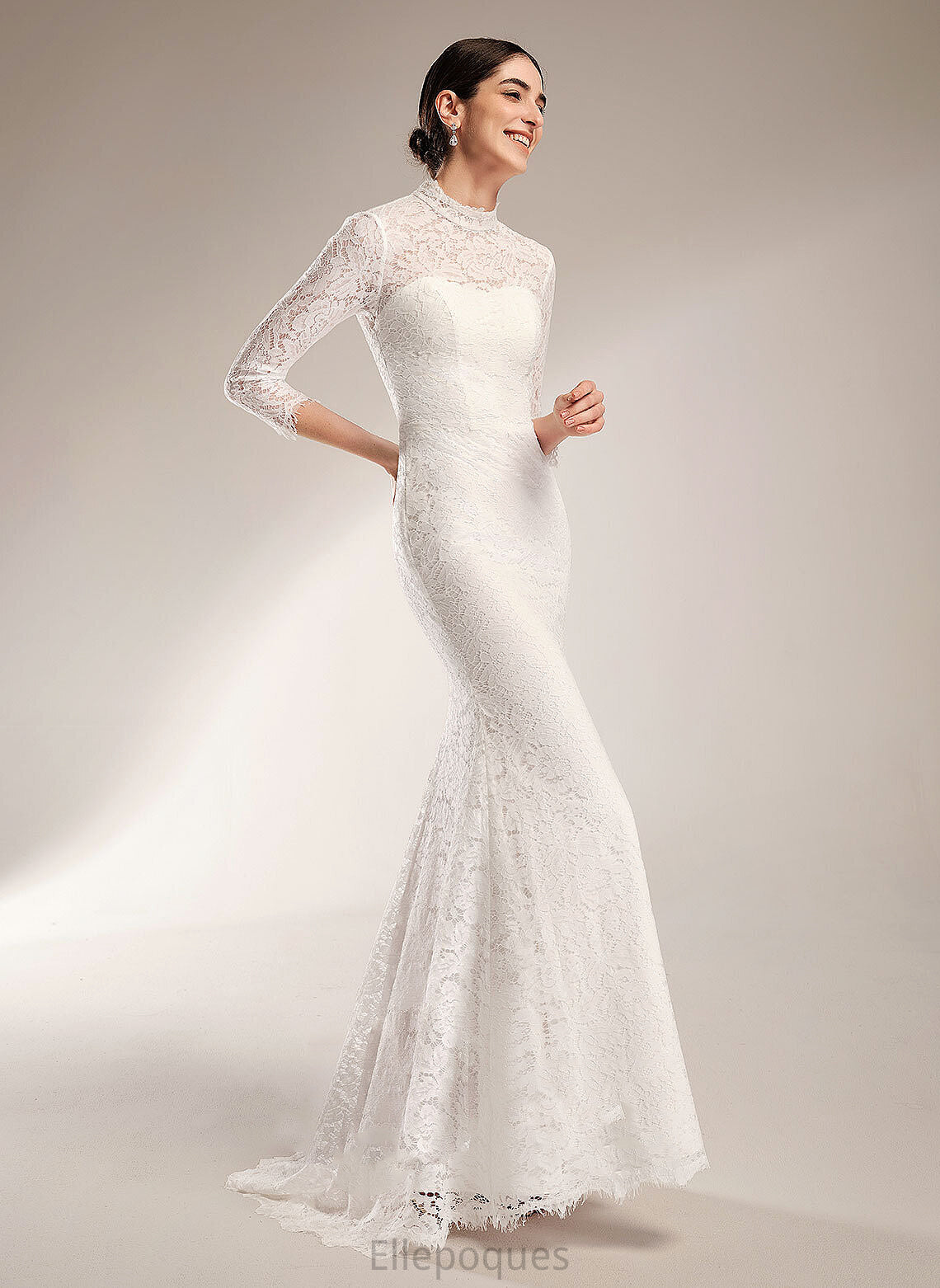 Sweep Lace High Trumpet/Mermaid Neck Dress Wedding Shyla Train Wedding Dresses