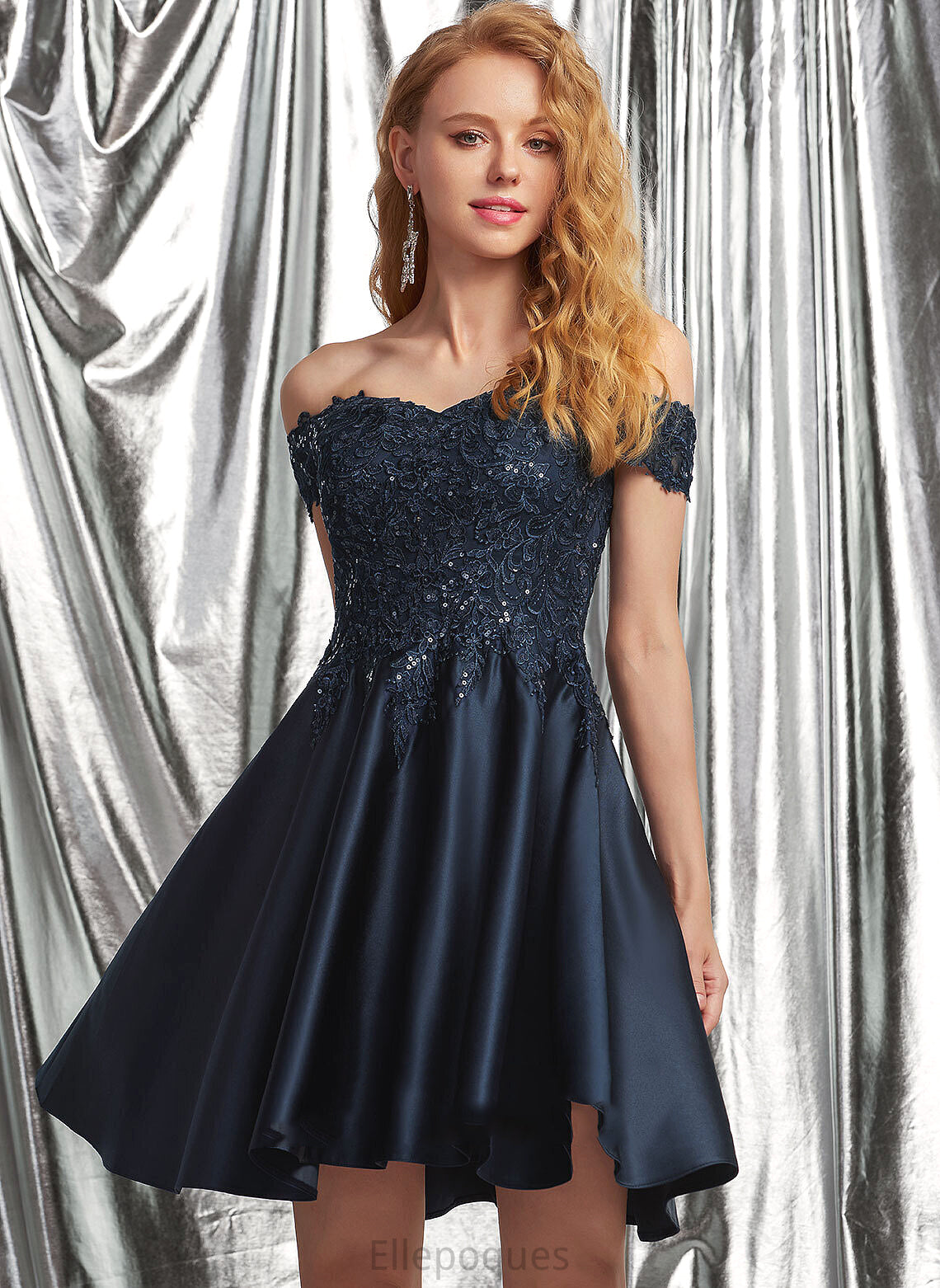 Lace Off-the-Shoulder A-Line Dress Chanel With Homecoming Short/Mini Satin Homecoming Dresses