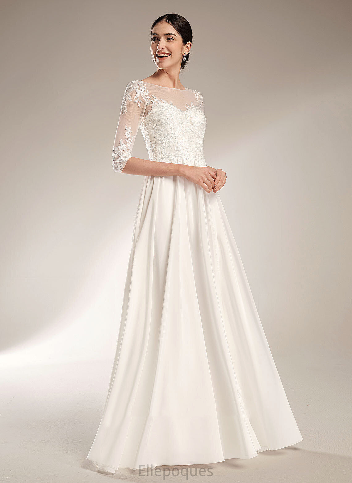 Sequins With Illusion Chiffon Dress Sandra A-Line Wedding Train Sweep Wedding Dresses