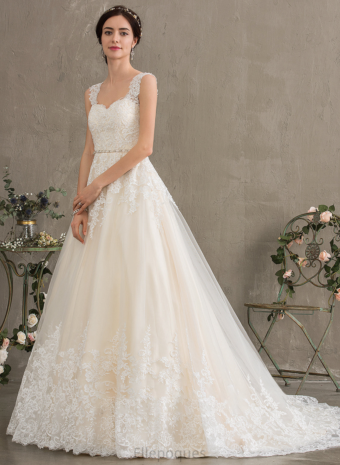 Train With Court Raegan Wedding Sweetheart Beading Sequins Tulle Dress Wedding Dresses Ball-Gown/Princess