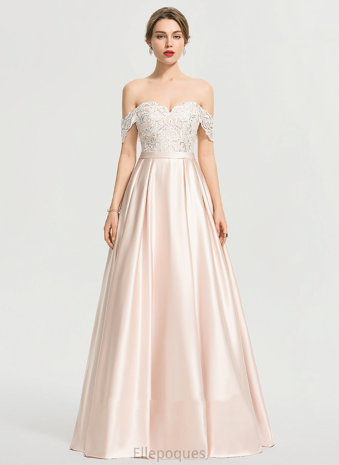 Off-the-Shoulder Wedding Dresses Sequins Satin Wedding With Lace Floor-Length Dress Ball-Gown/Princess Sahna