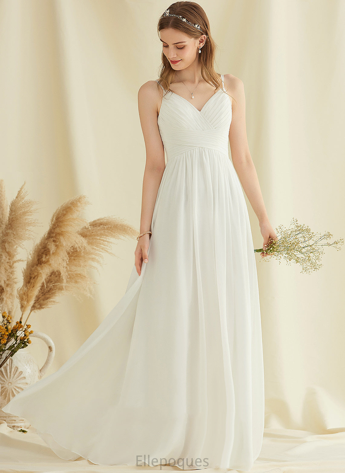 Wedding Chiffon Autumn Dress Wedding Dresses Floor-Length A-Line V-neck