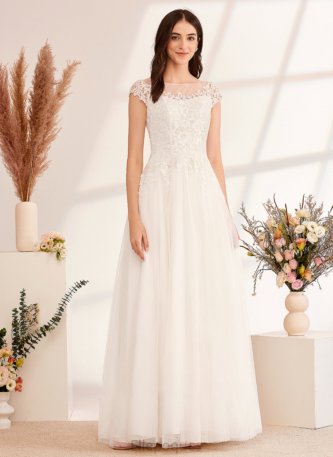 Floor-Length Wedding Dresses Clara Lace With Dress Wedding Illusion Ball-Gown/Princess