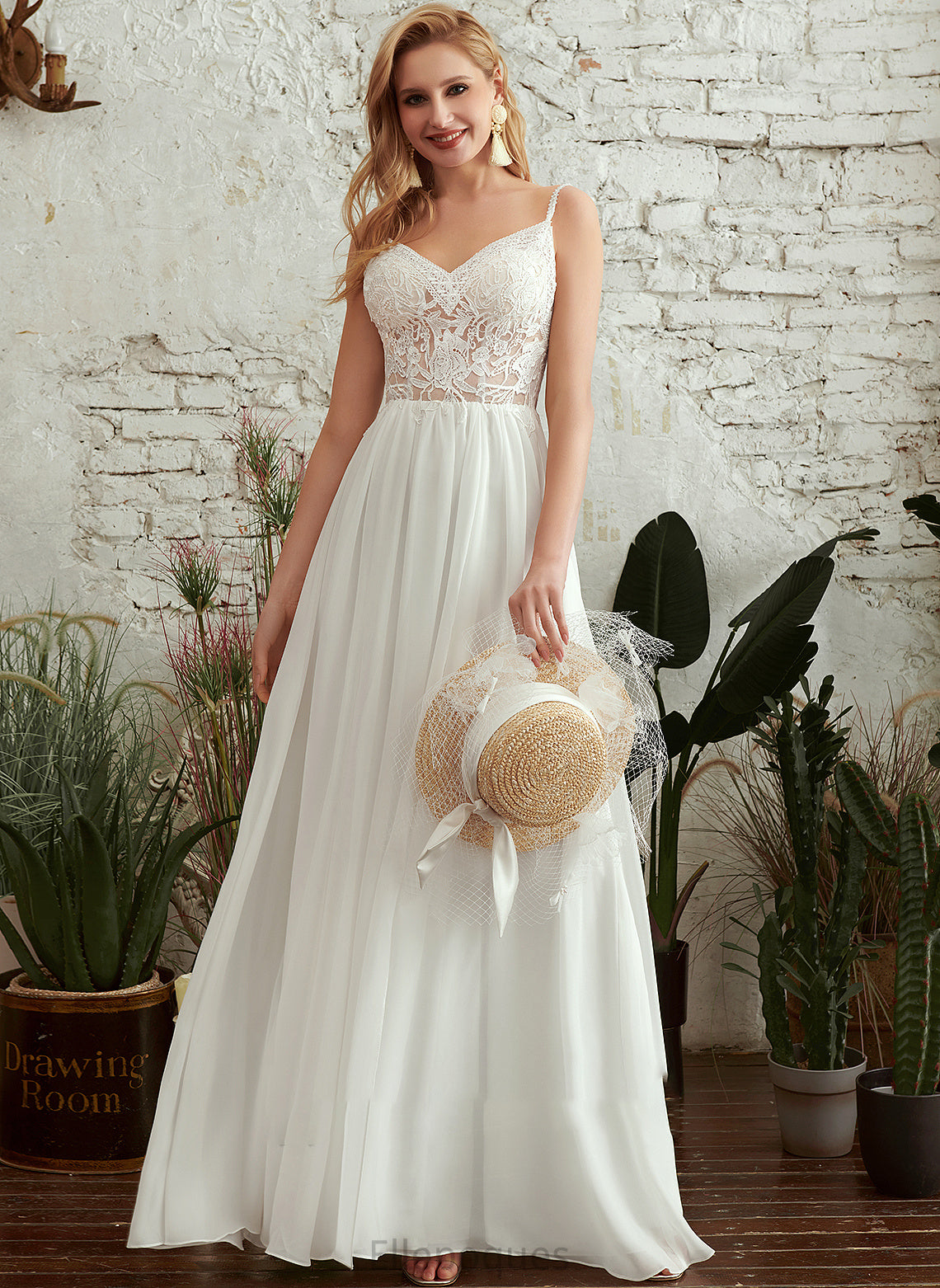 Split Malia Wedding Dresses Beading Floor-Length Dress With V-neck Front A-Line Wedding