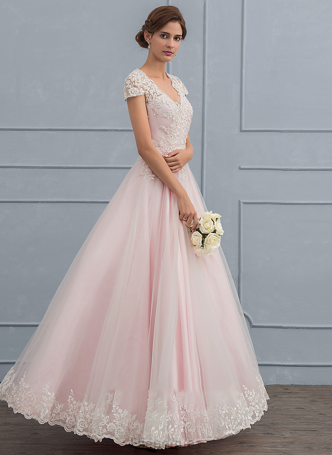 V-neck Wedding Dresses Ball-Gown/Princess Wedding Tulle Sequins With Floor-Length Beading Robin Dress