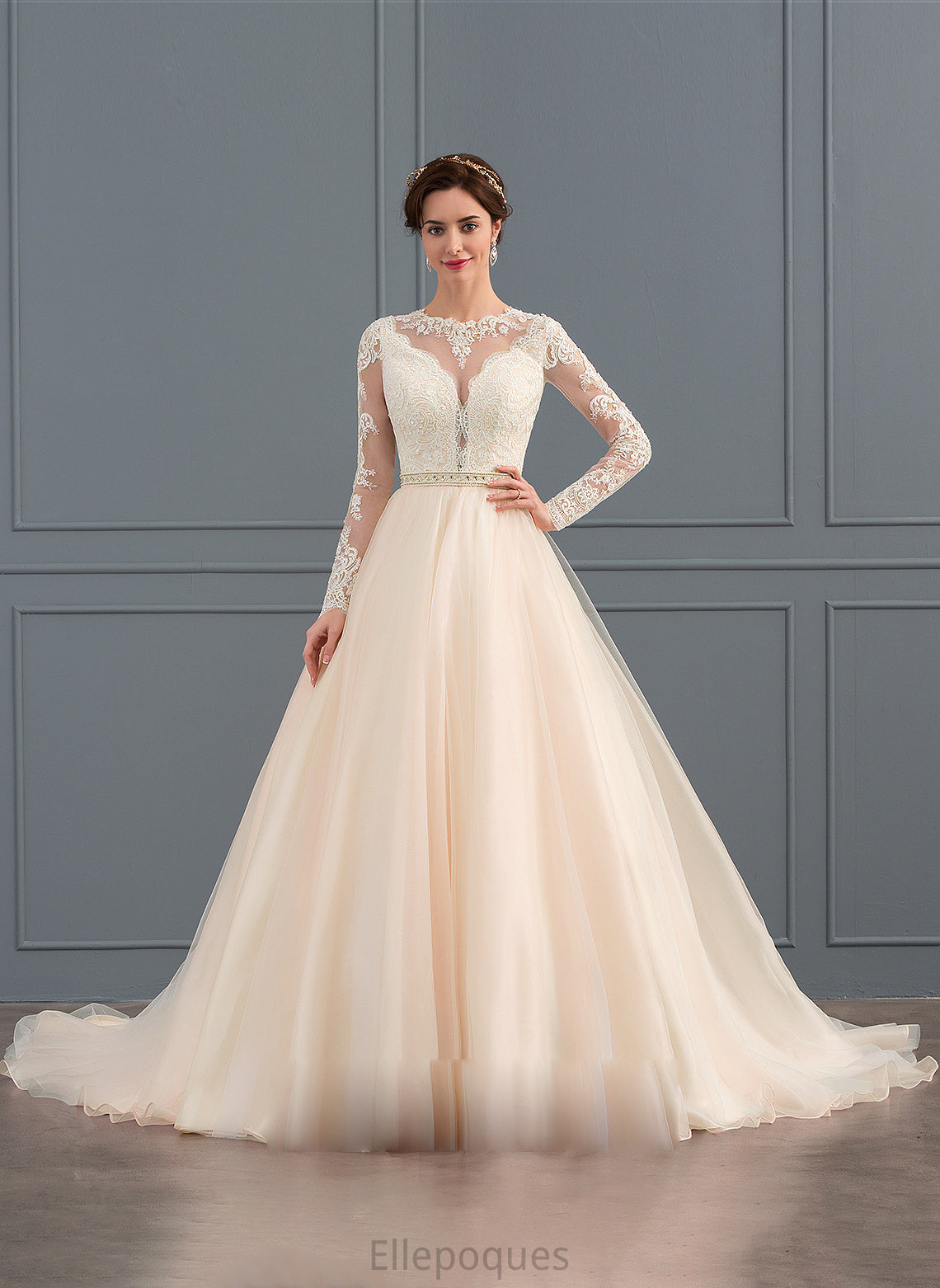 Wedding Dresses Neck Ball-Gown/Princess With Train Naima Dress Chapel Wedding Beading Scoop Tulle