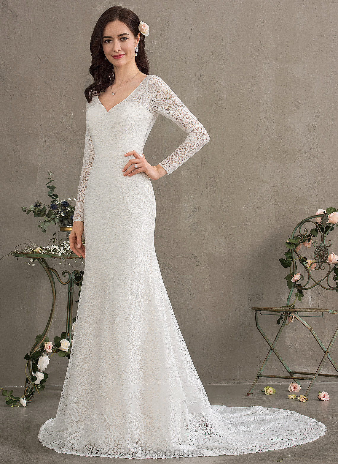 Wedding Trumpet/Mermaid Train Wedding Dresses Court Lace V-neck Destiny Dress