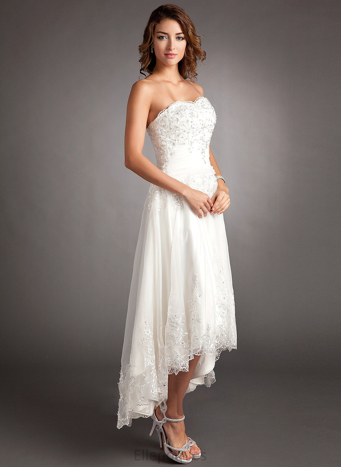 With Sweetheart Tulle Lace Wedding Dresses Dress Wedding Beading Asymmetrical Laci A-Line