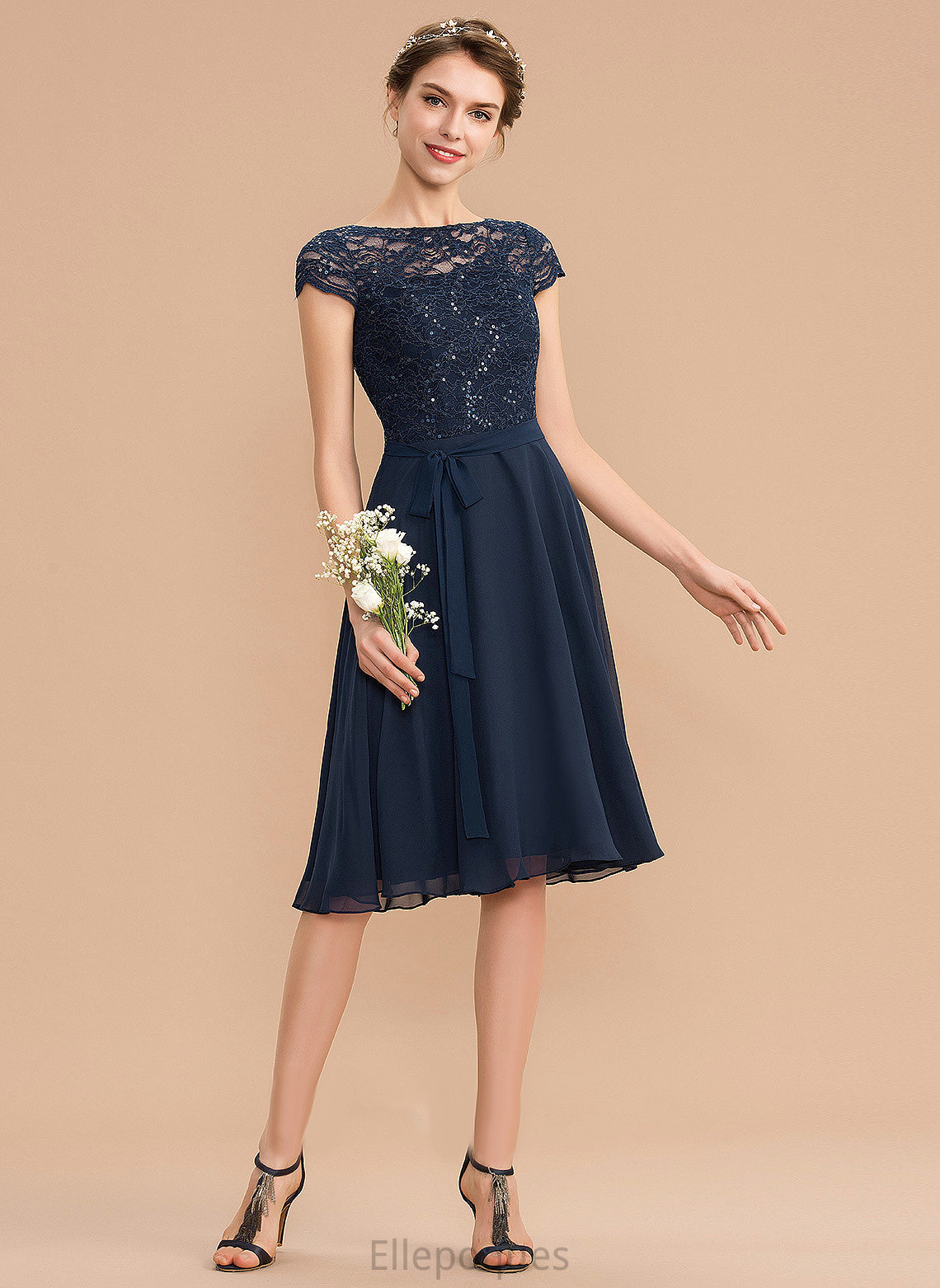 Scoop Henrietta Chiffon Homecoming With Homecoming Dresses Lace A-Line Knee-Length Dress Neck Bow(s)