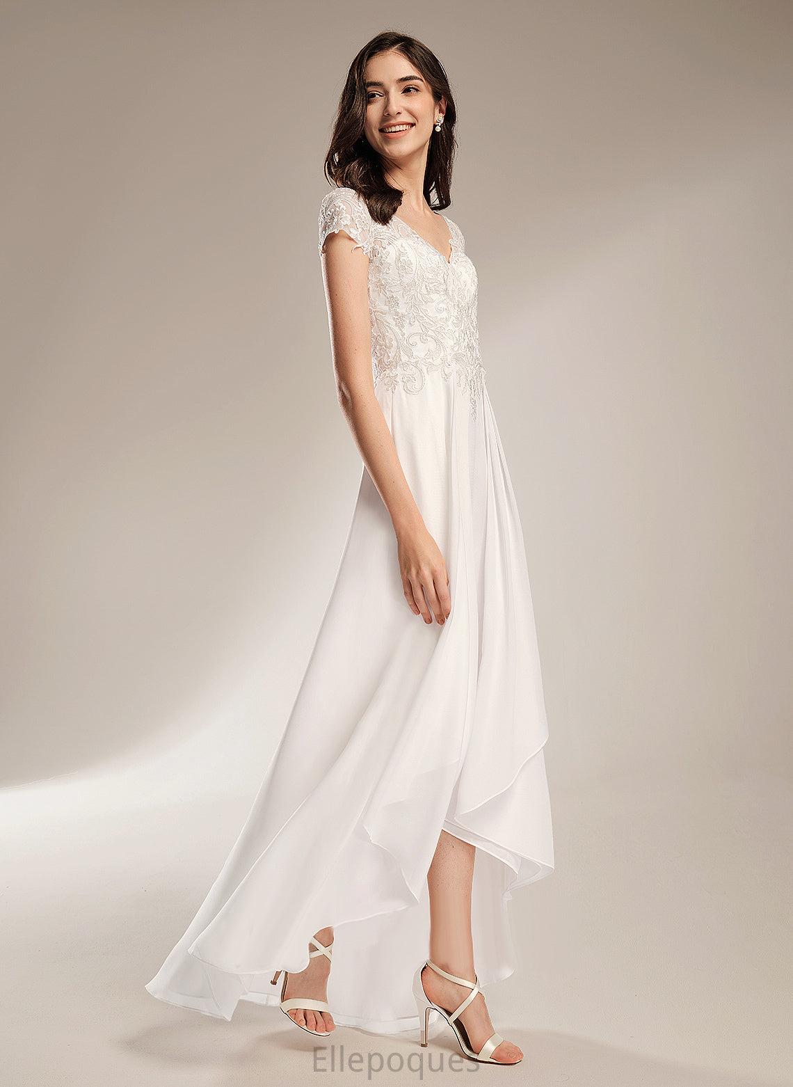 With Asymmetrical Wedding Dresses Chiffon A-Line Wedding Mia V-neck Lace Dress