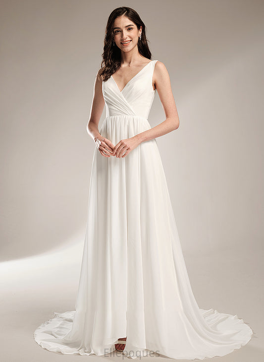 V-neck Wedding Dresses A-Line Janae Dress Court With Lace Wedding Train