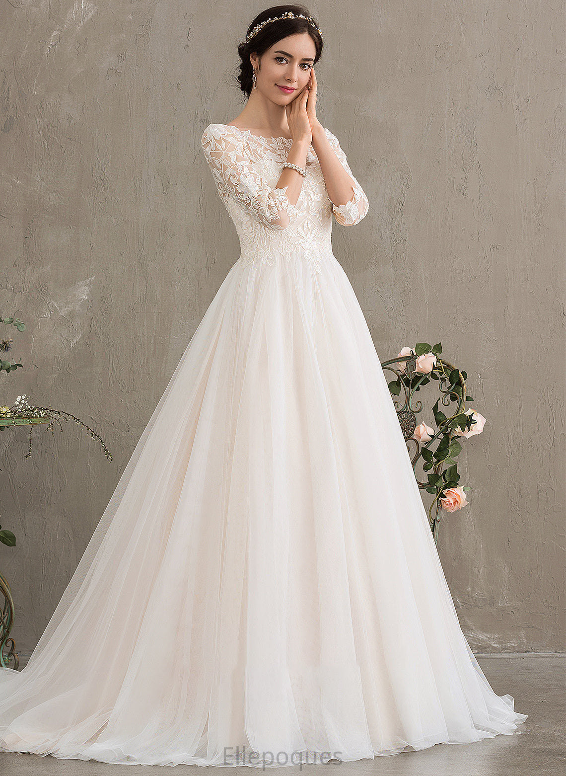 Tulle Train Court Dress Sequins Ball-Gown/Princess Wedding Neck Wedding Dresses With Nan Scoop