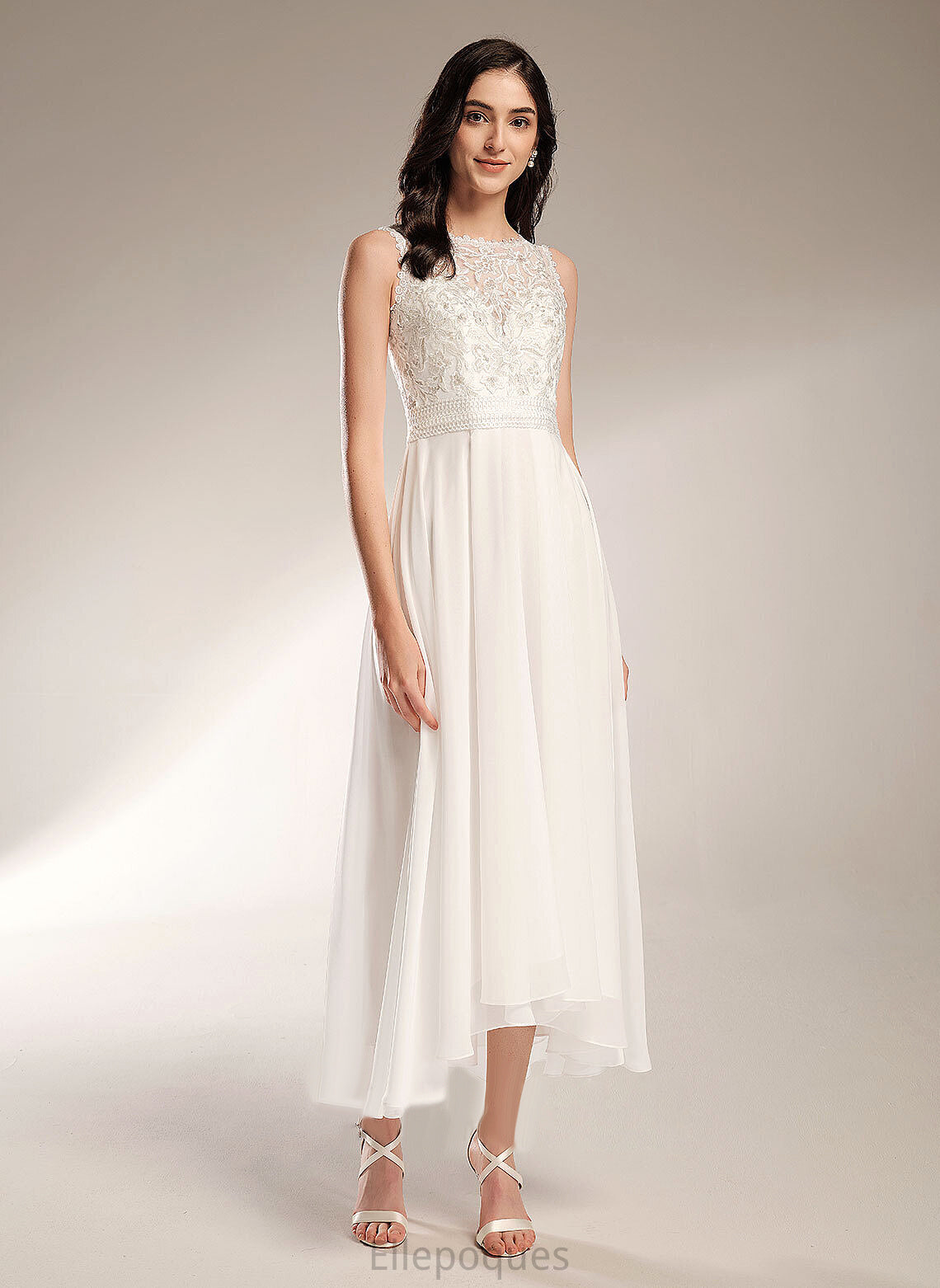 Lace Scoop Chiffon Val Wedding Dresses Asymmetrical A-Line Dress Wedding