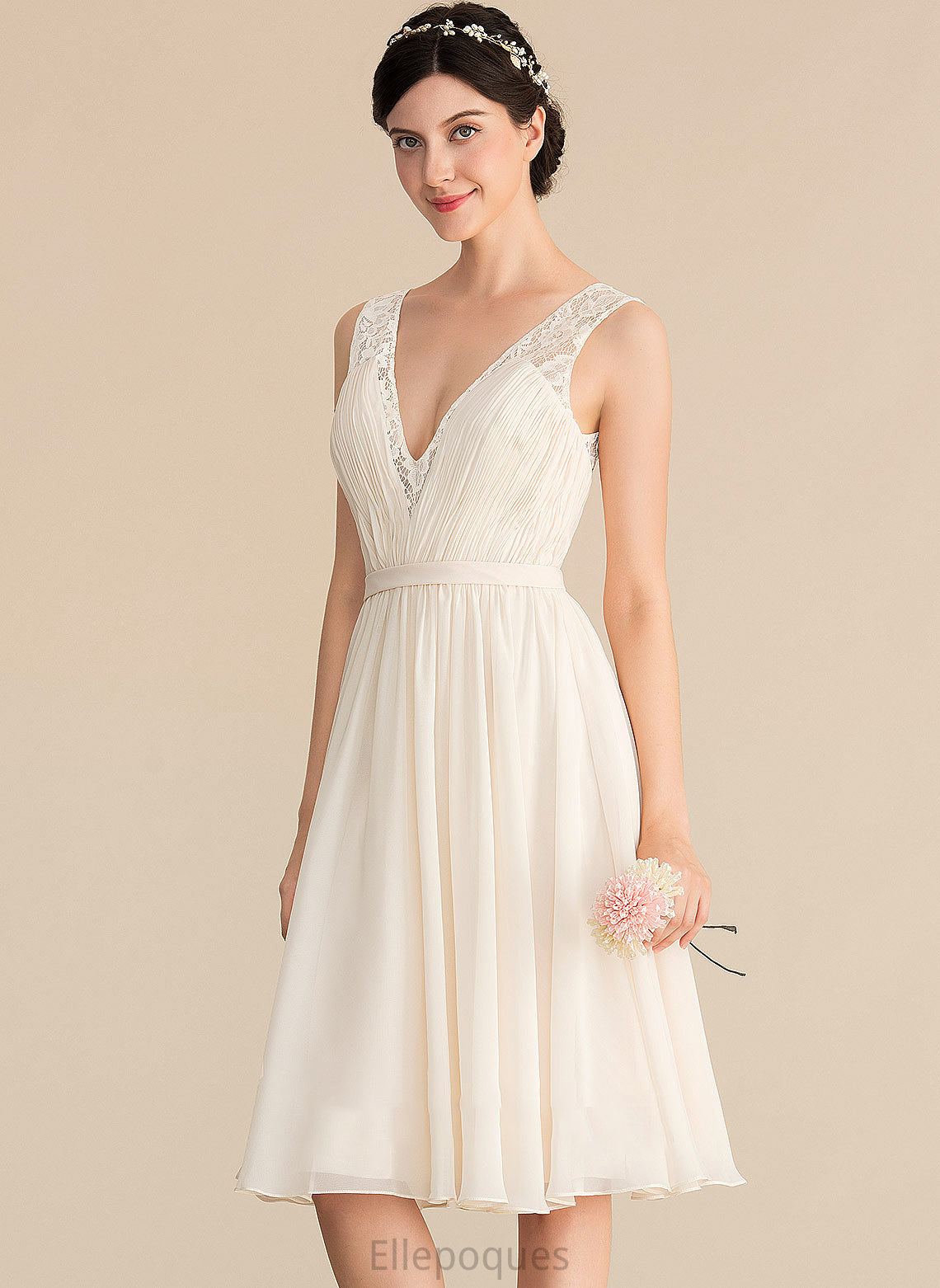 V-neck Dress Ashanti Knee-Length With Wedding A-Line Lace Wedding Dresses Chiffon Ruffle