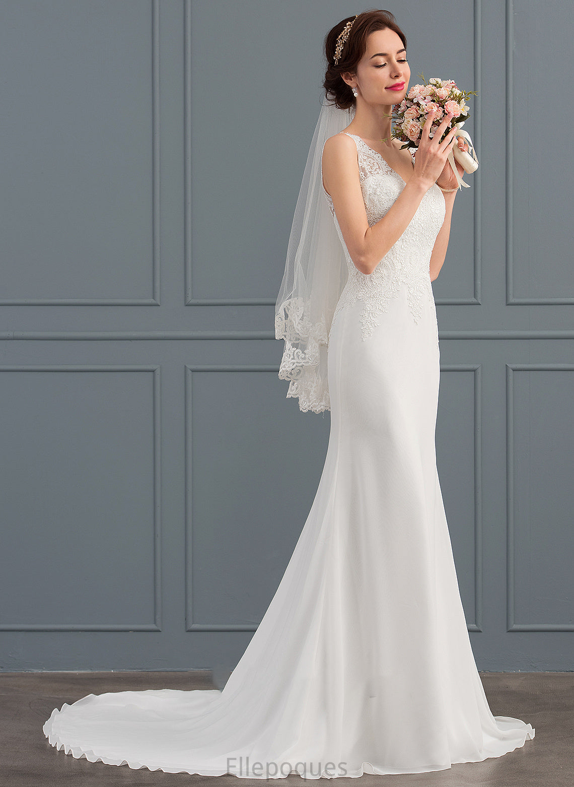 Chiffon Dress Wedding Dresses Train Wedding Trumpet/Mermaid V-neck Court Norma