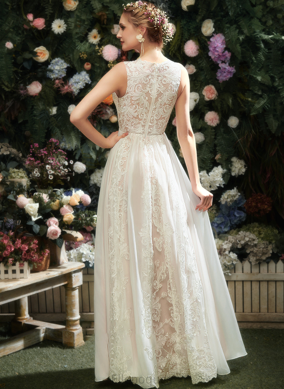 A-Line Dress With Scoop Wedding Wedding Dresses Neck Lace Floor-Length Laylah