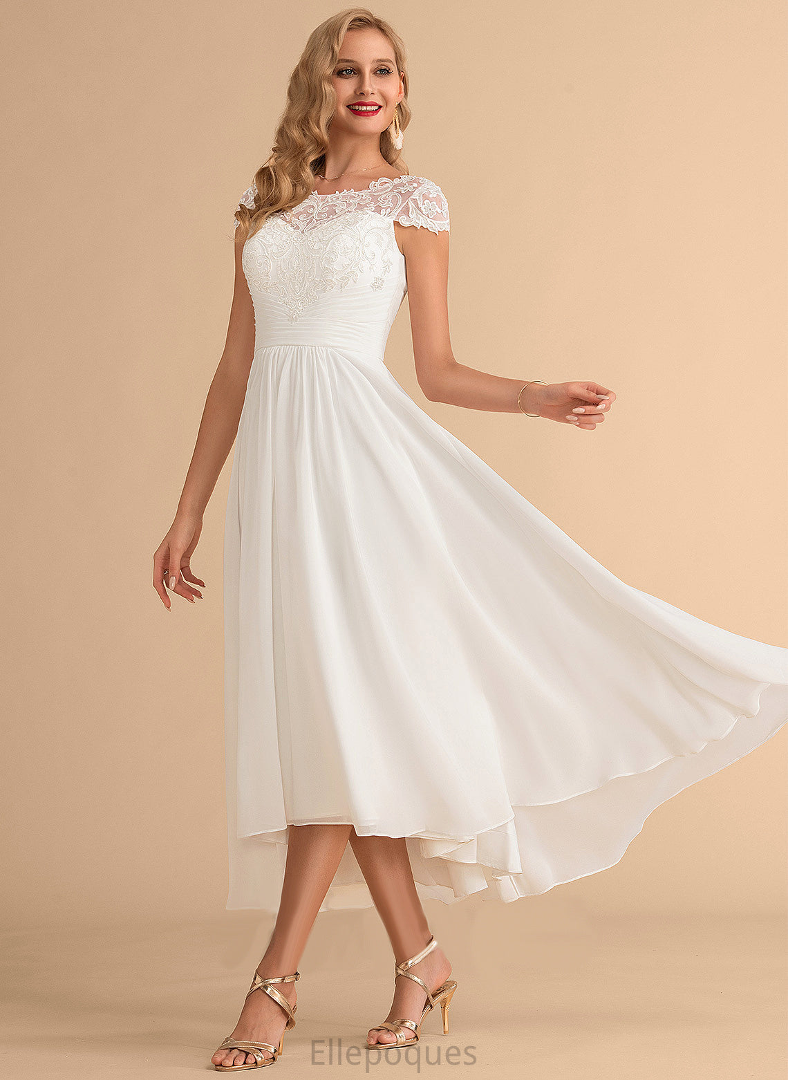 Chiffon Lace Scoop Asymmetrical Neck Wedding Dress A-Line Alani Wedding Dresses