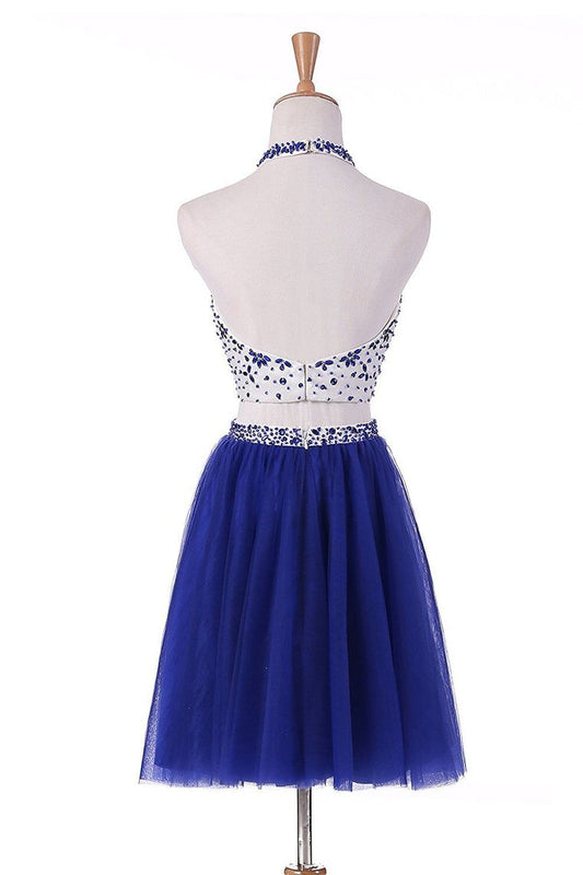 2024 Two-Piece Halter Homecoming Dresses A Line Tulle With Beading