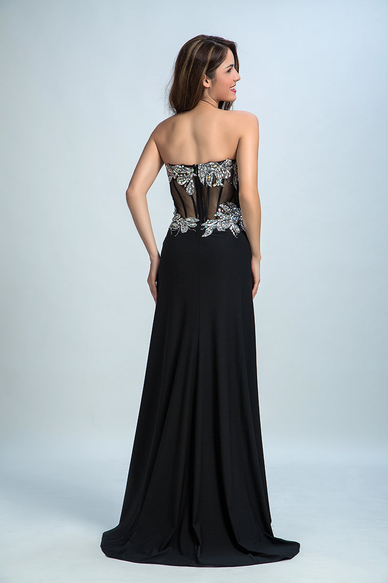 2024 Black Prom Dresses Mermaid/Trumpet Black Sweetheart Chiffon With Rhinestone