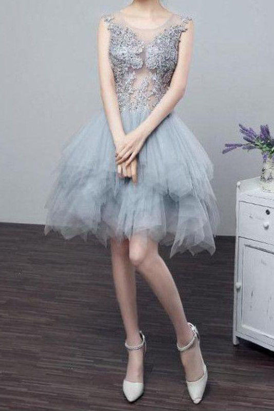 2024 See-Through Homecoming Dresses A Line Scoop Tulle With Applique