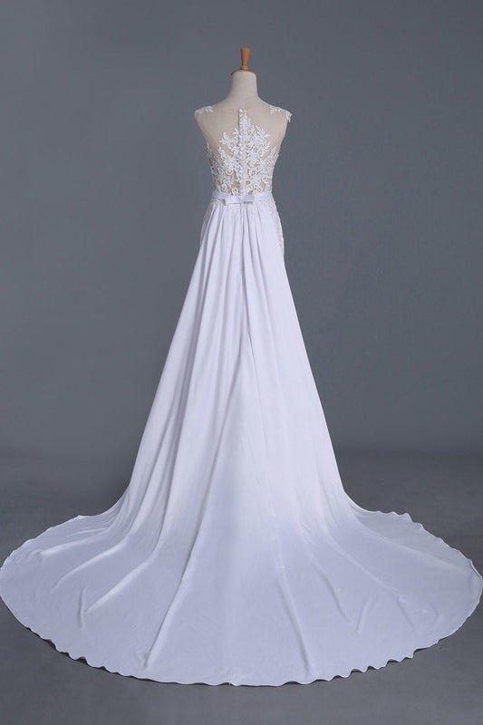 2024 Sheath Wedding Dresses Scoop With Stretch Satin Skirt Detachable