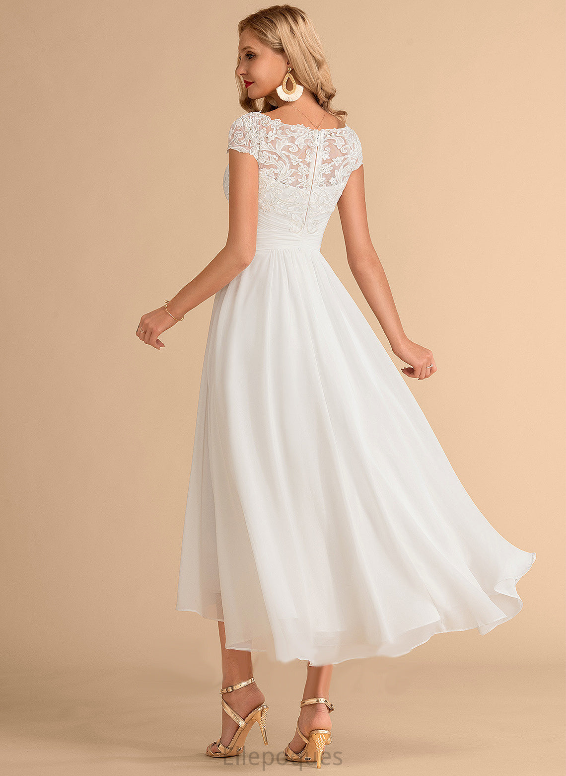 Chiffon Lace Scoop Asymmetrical Neck Wedding Dress A-Line Alani Wedding Dresses