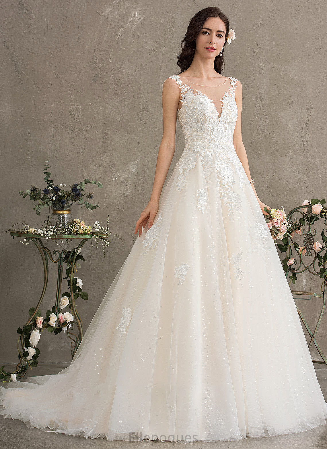 Illusion Train Dress Ball-Gown/Princess Wedding Dresses Abigayle Court Tulle Wedding