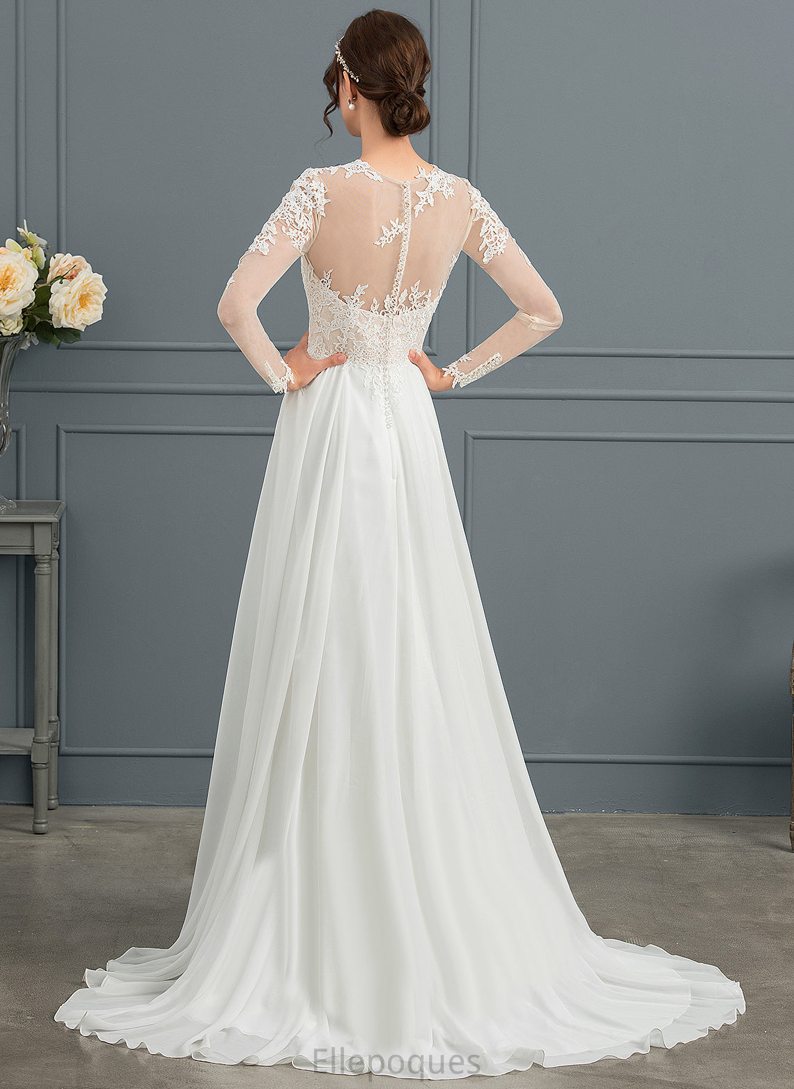 Dress Chiffon Split Sweep Illusion Appliques With Wedding Dresses Lace Hailee Train Front A-Line Tulle Wedding