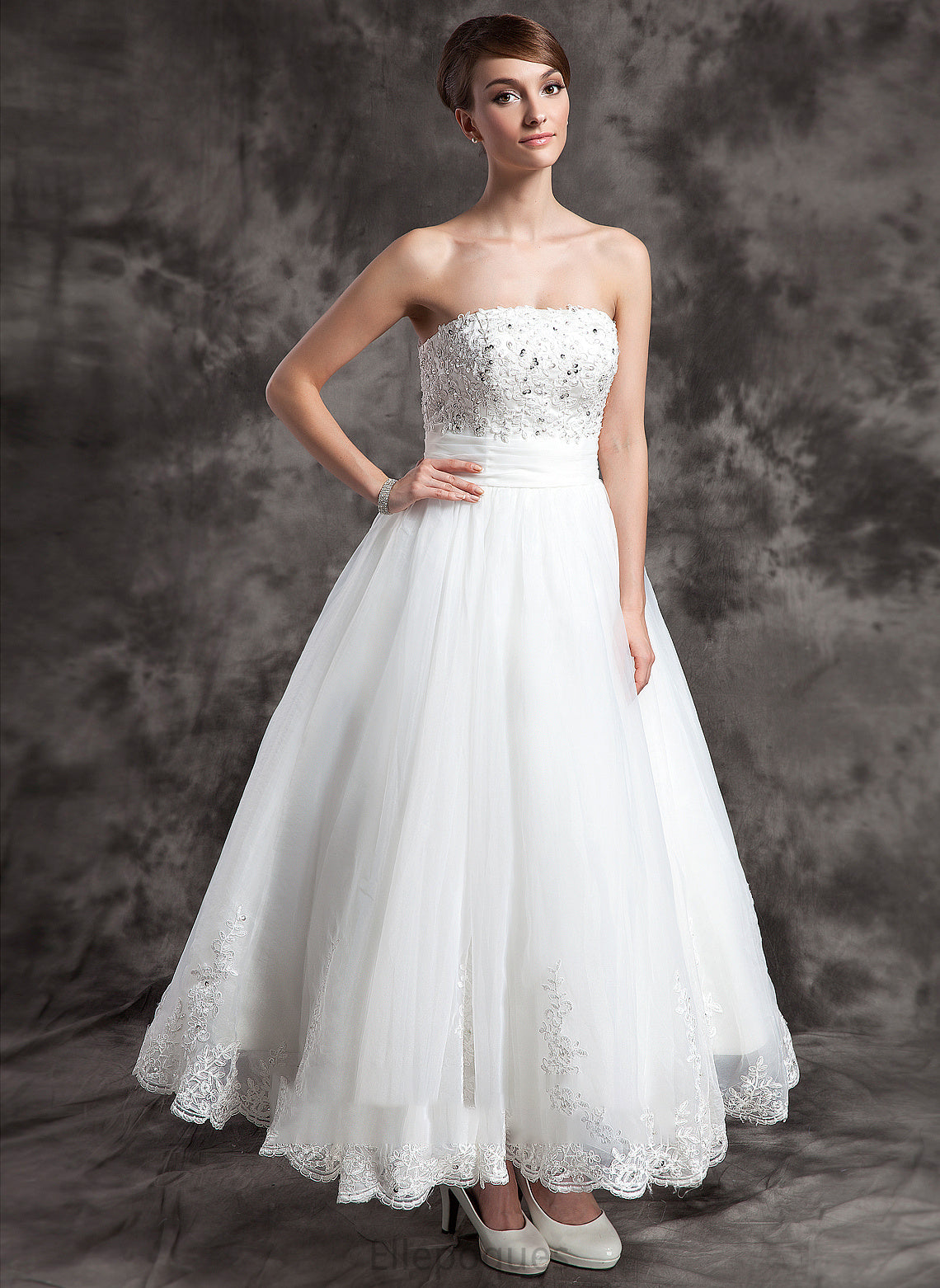 Ball-Gown/Princess Satin Organza Wedding Mignon Wedding Dresses Beading Dress Strapless With Ankle-Length Lace